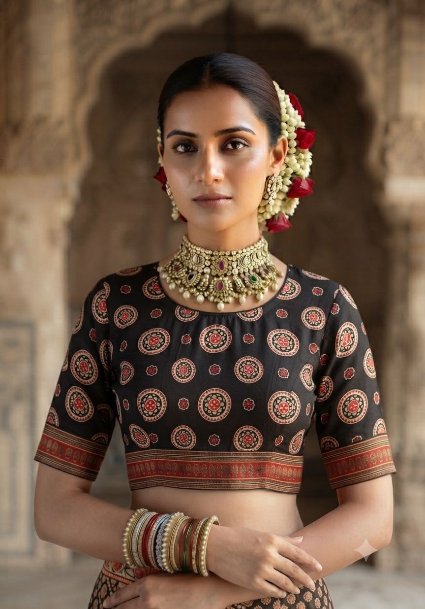 Brown Geometric Printed Crepe Silk Saree