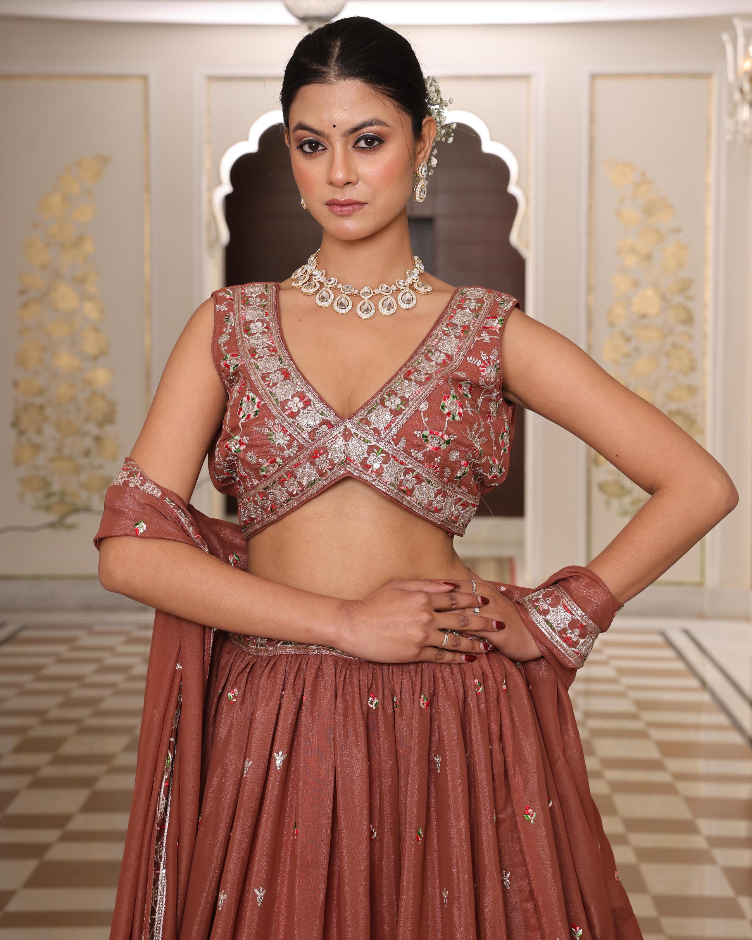 Brown Georgette Lehenga Choli