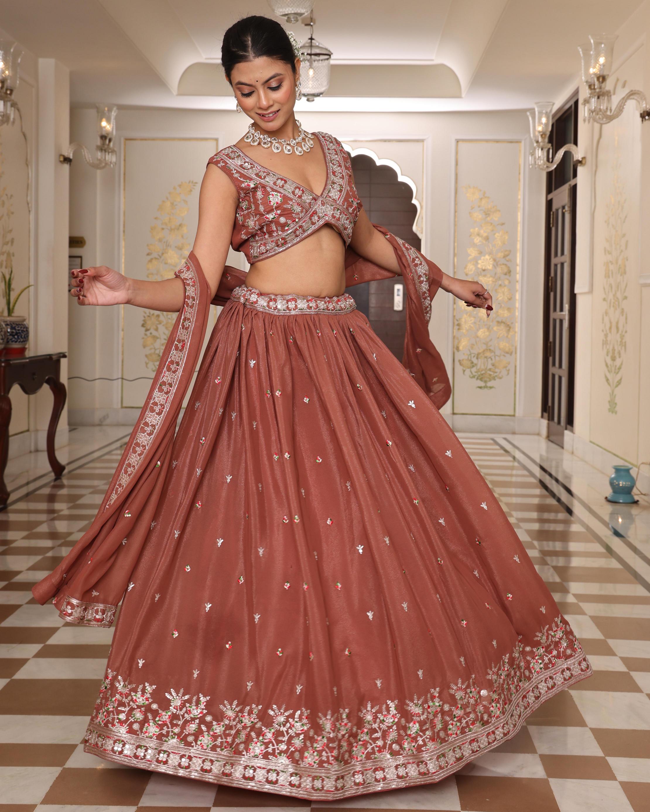 Brown Georgette Lehenga Choli