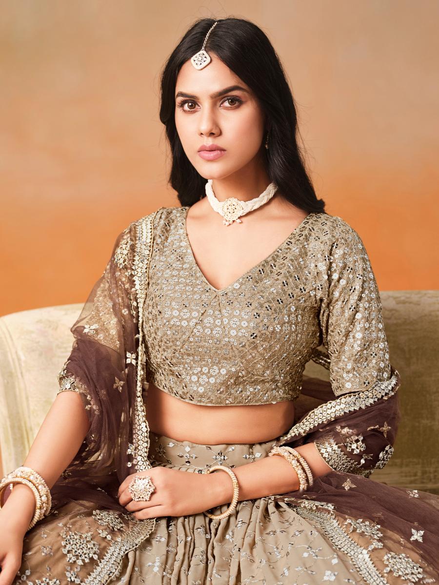 Brown Georgette Lehenga Choli With Dupatta