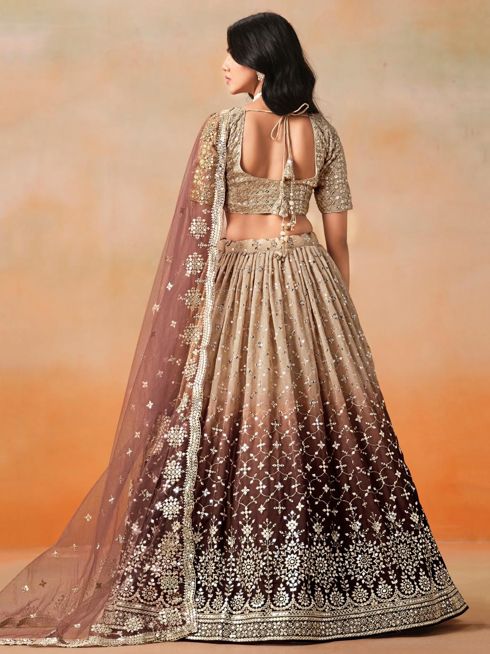 Brown Georgette Lehenga Choli With Dupatta