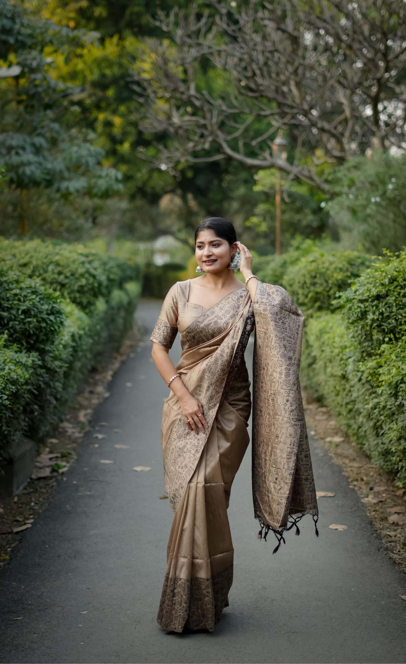 Brown Handloom Raw Silk Saree