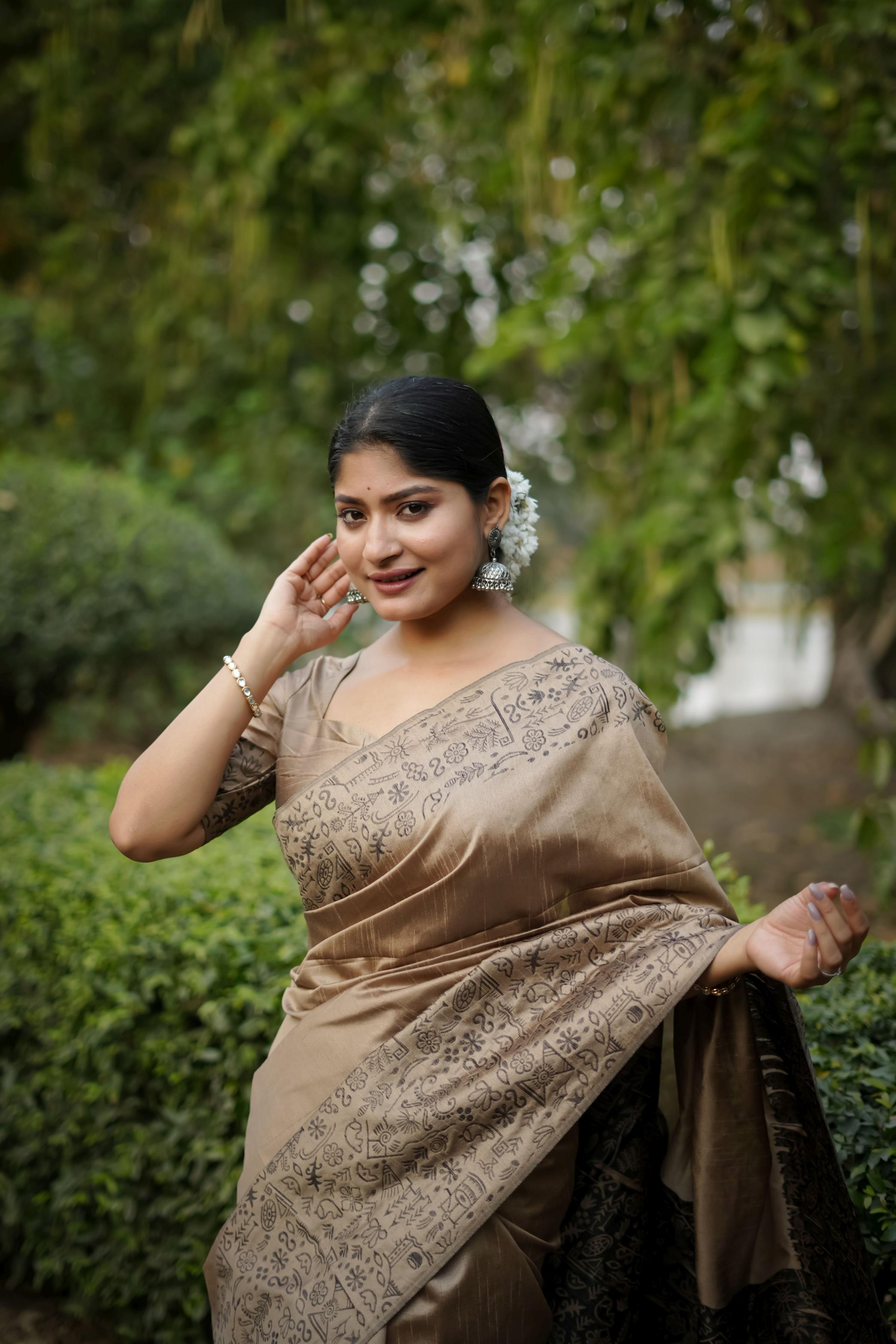 Brown Handloom Raw Silk Saree — alternate view