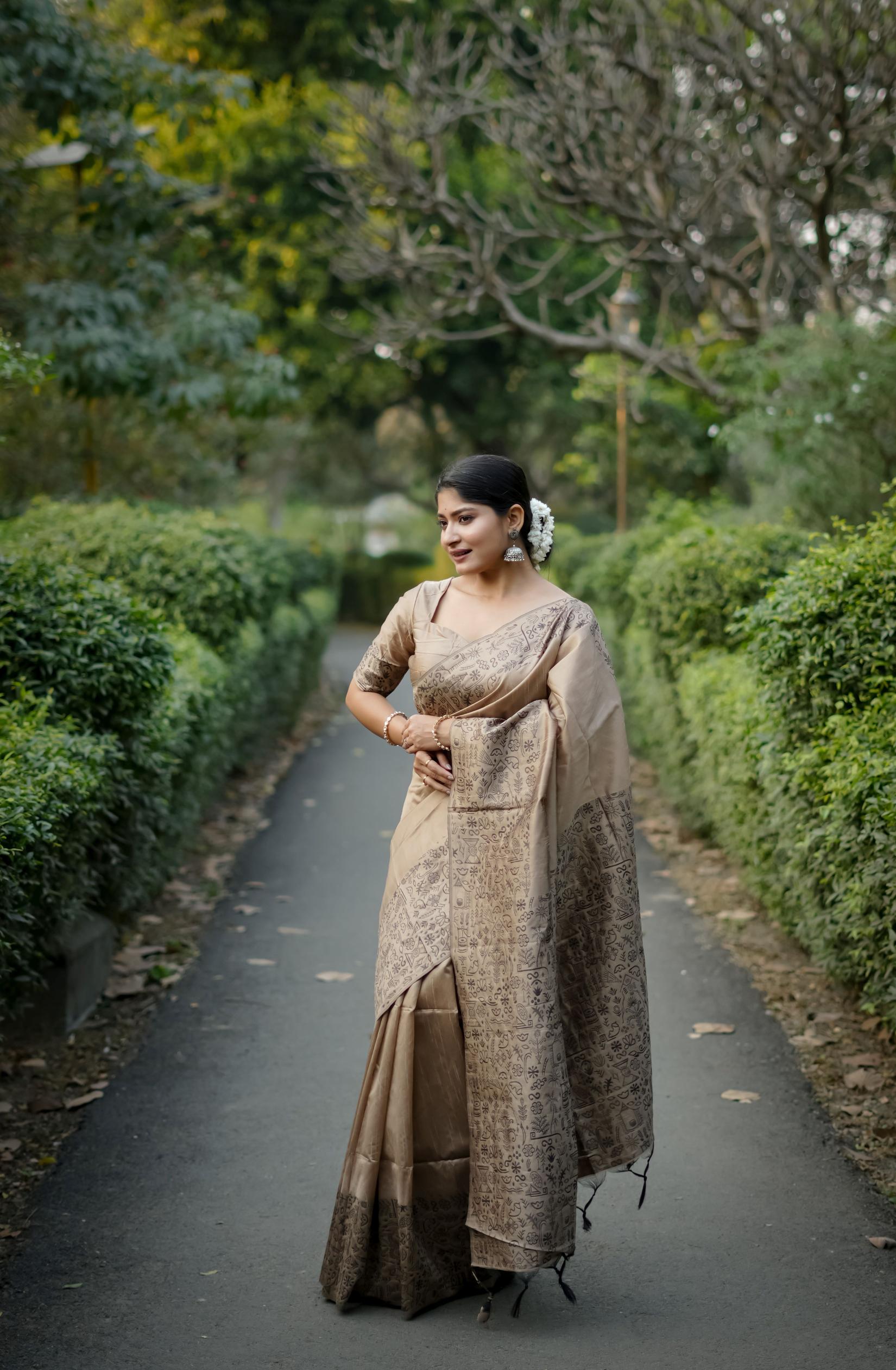Brown Handloom Raw Silk Saree