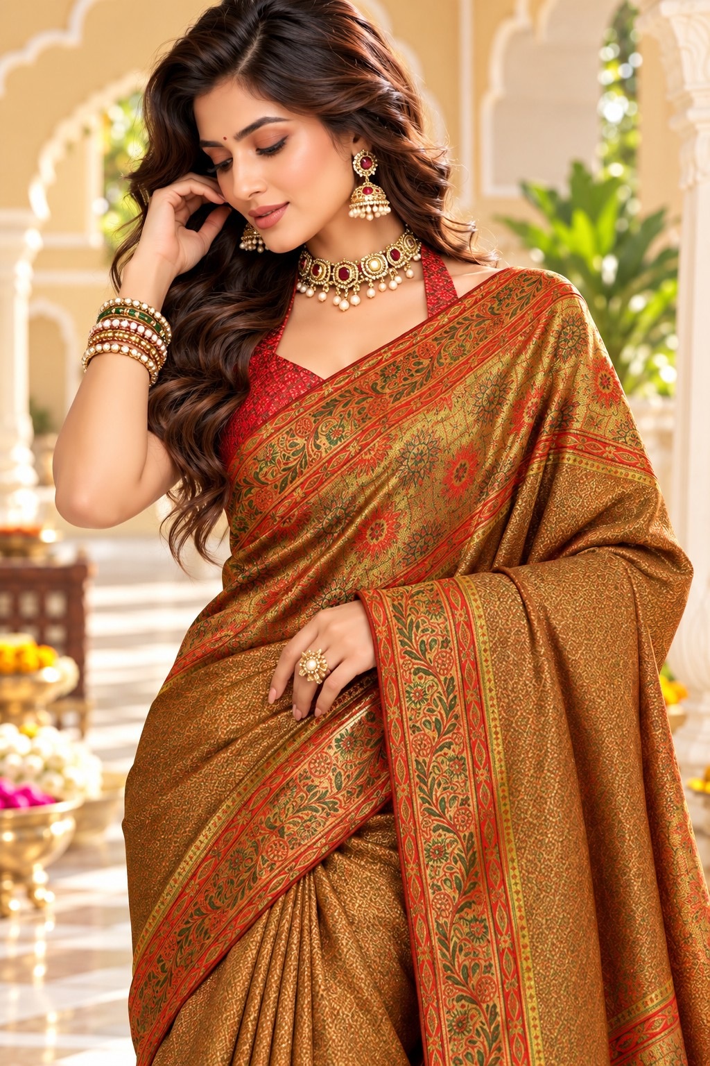 Brown Heritage Woven Work Satin Tissue Saree