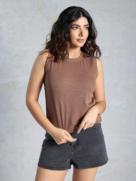 Brown Knitted Women’s Tank Top