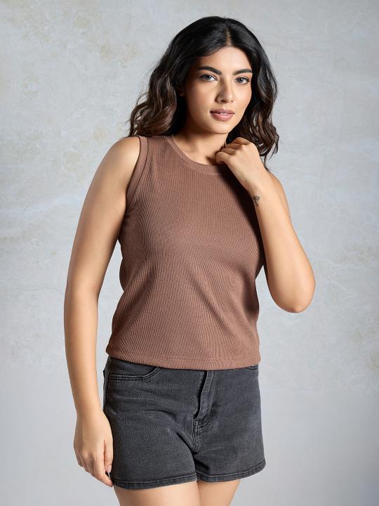 Brown Knitted Women’s Tank Top
