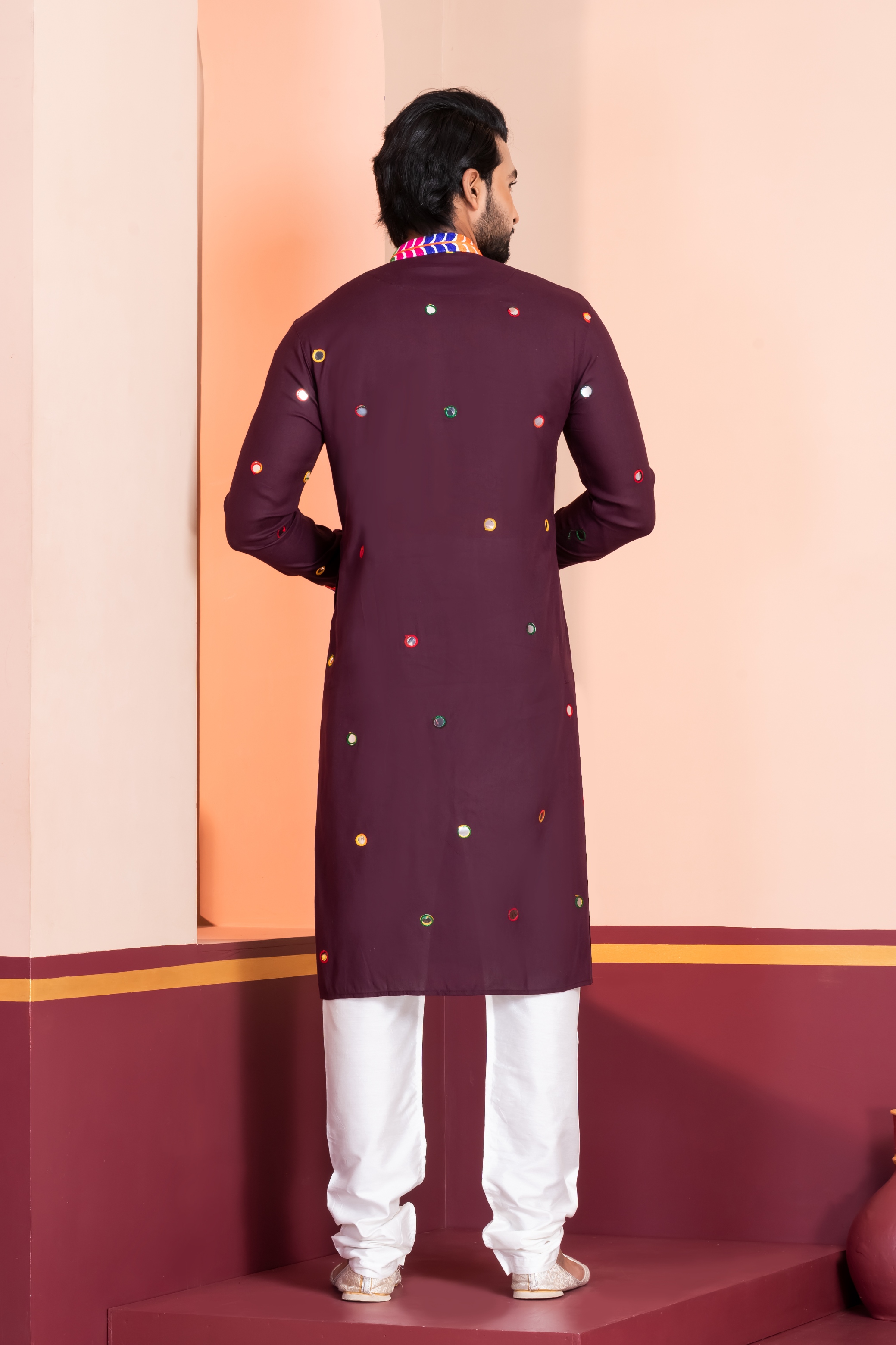 Brown Lace Embroidery Rayon Kurta Pyjama — alternate view