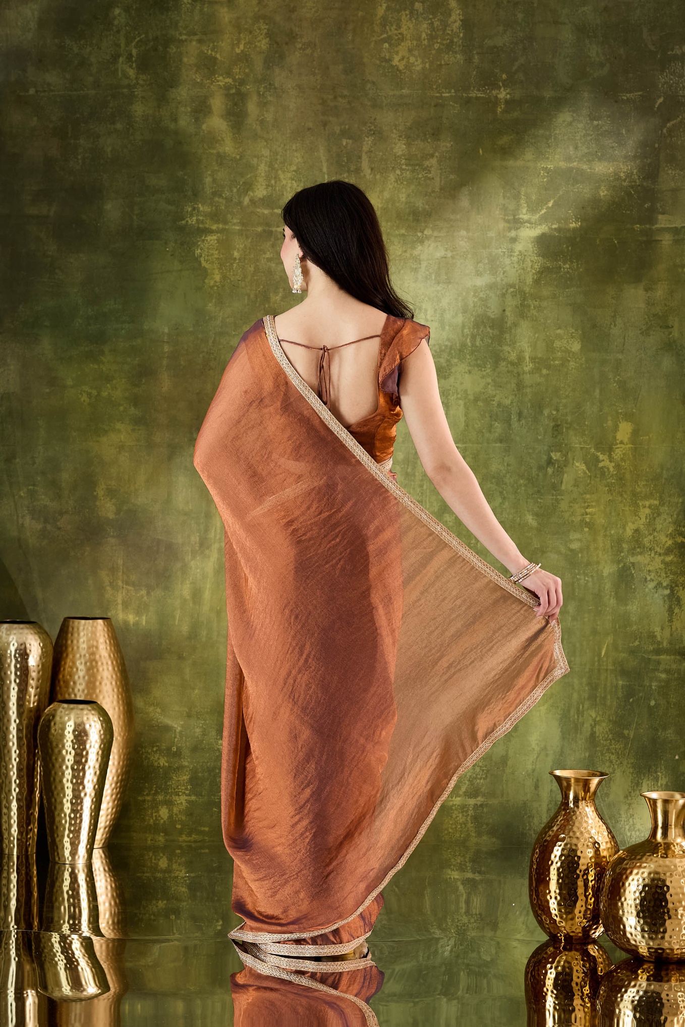 Brown Lace Silk Blend Ready To Wear Saree — alternate view