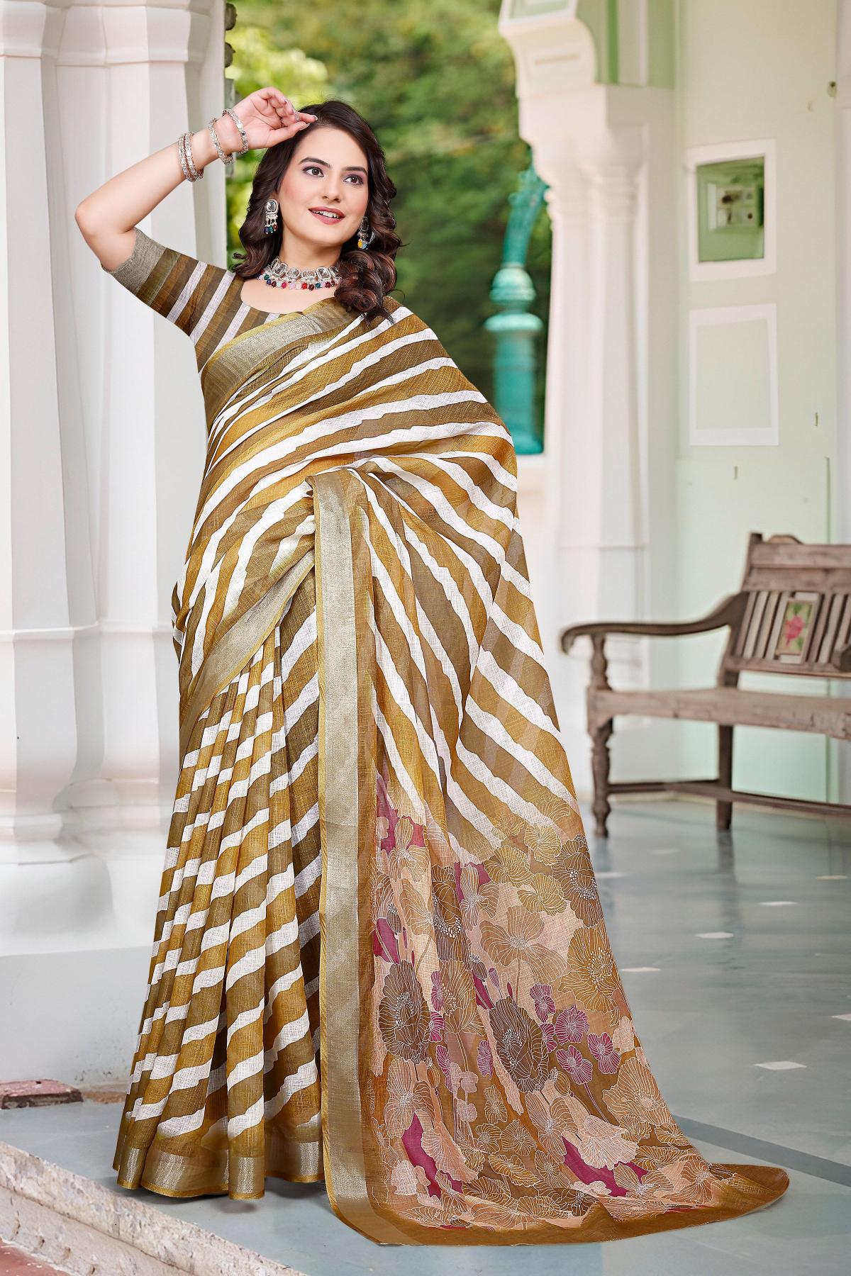 Brown Linen Cotton Saree