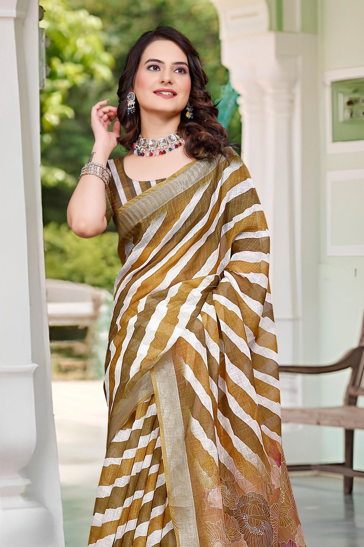 Brown Linen Cotton Saree — alternate view