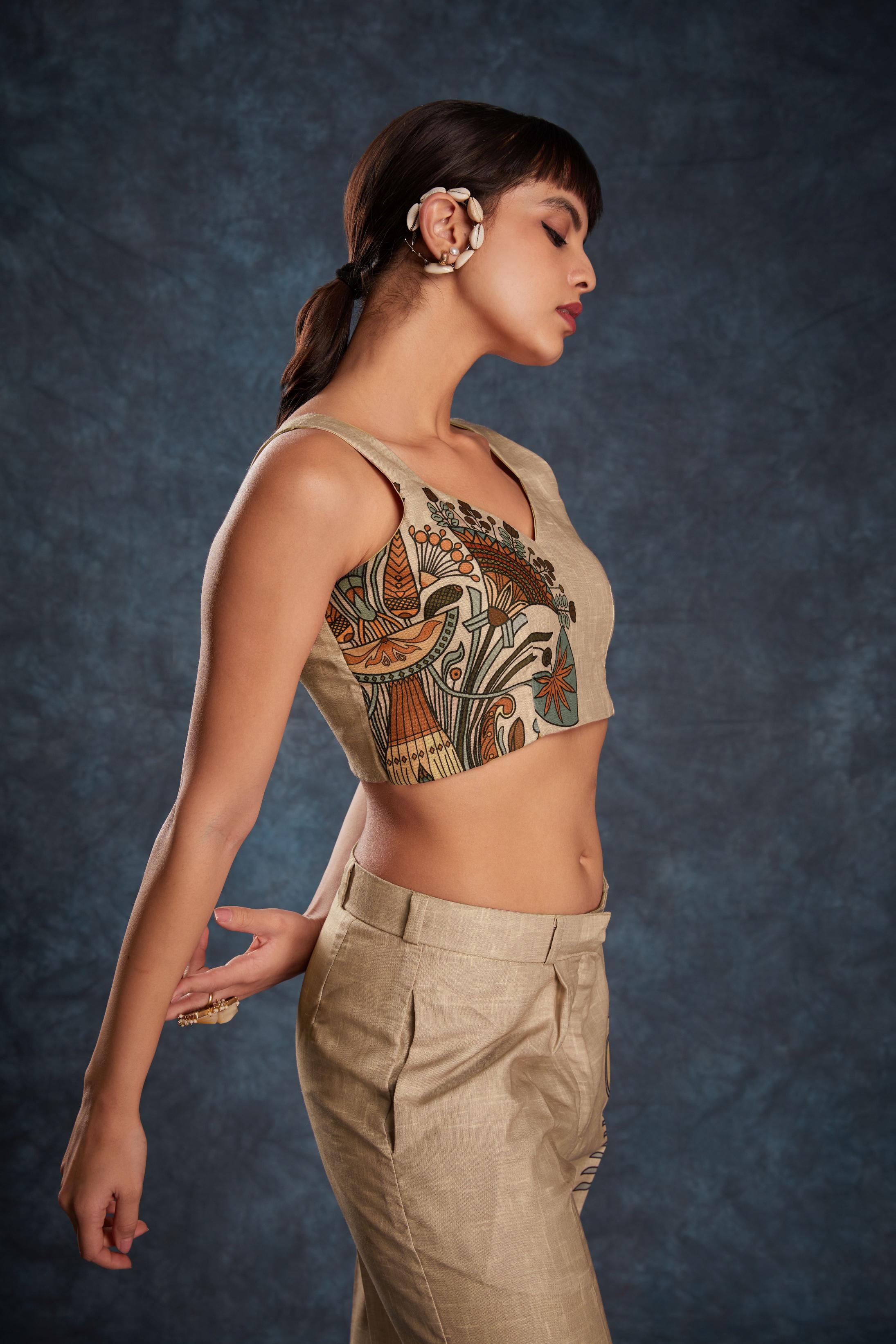 Brown Linen Designer Printed Kurti — alternate view