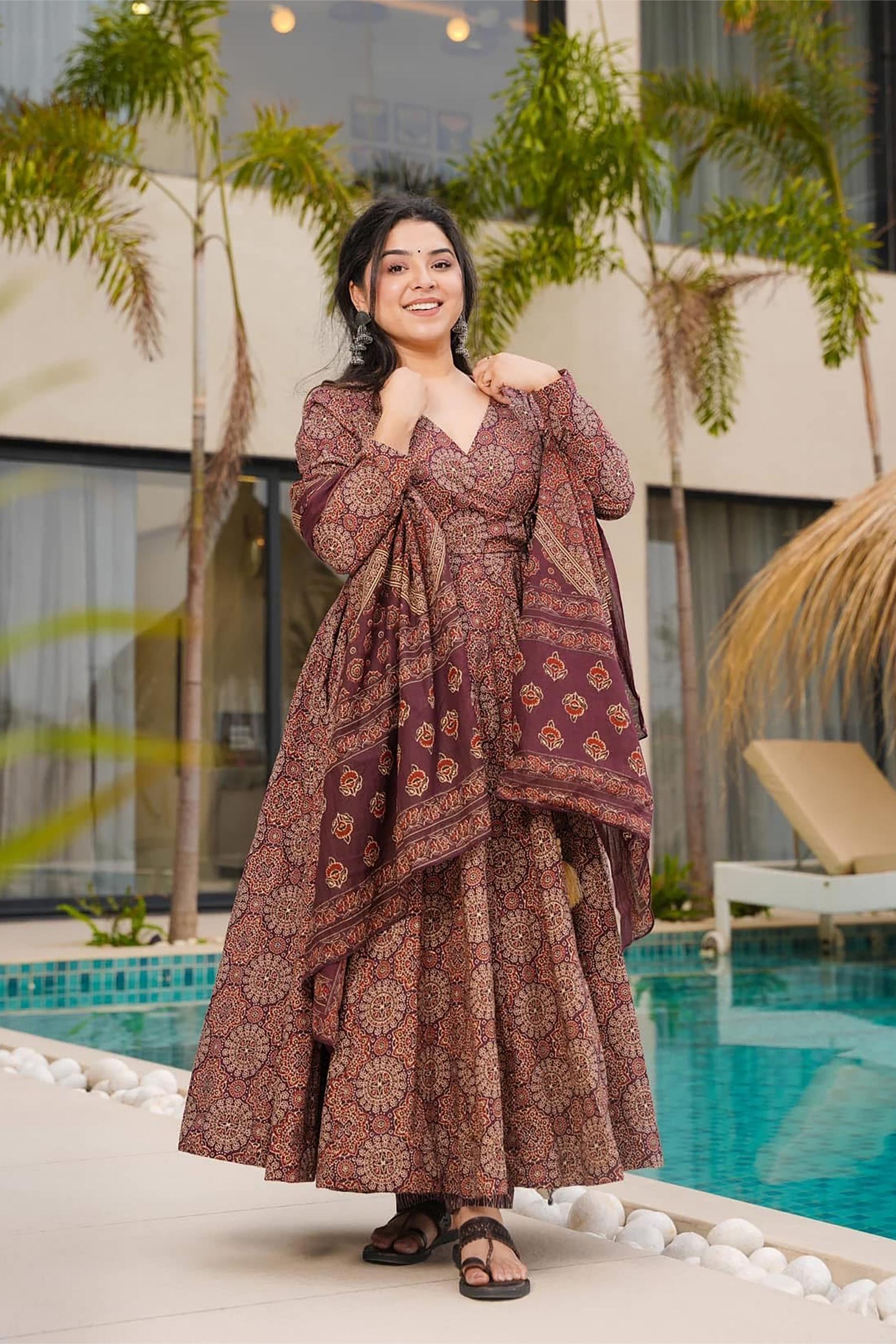 Brown Mal Cotton Readymade Suit