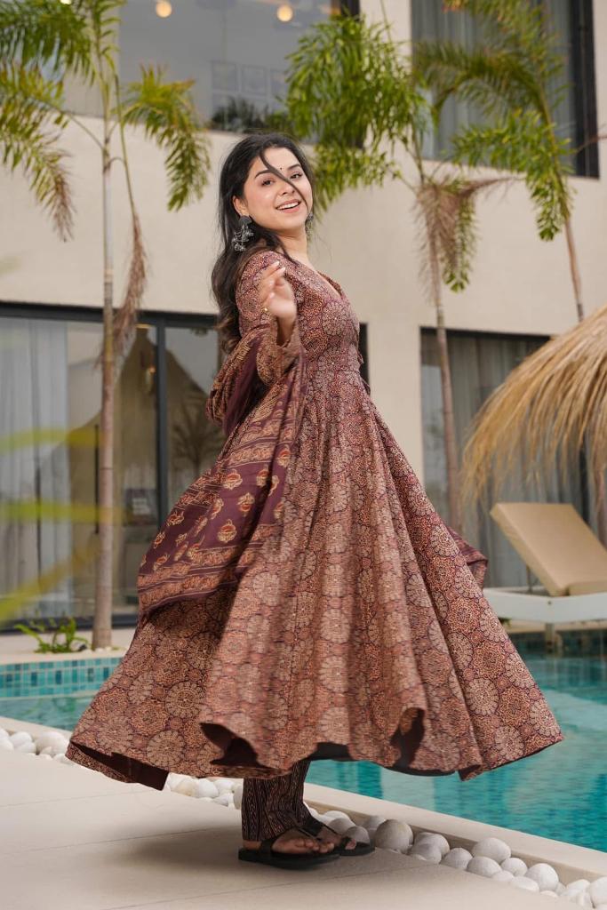 Brown Mal Cotton Readymade Suit