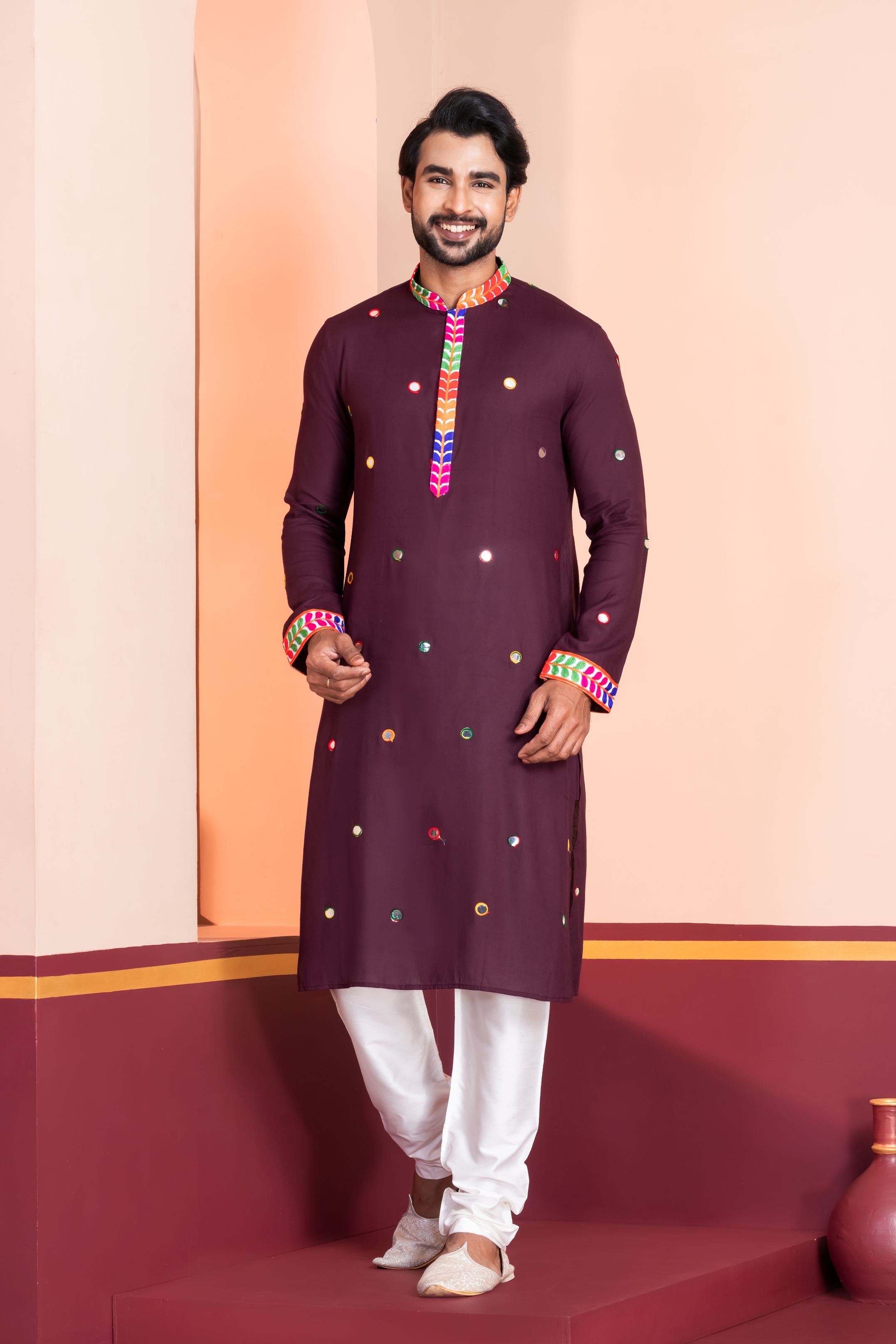 Brown Mirror Rayon Kurta