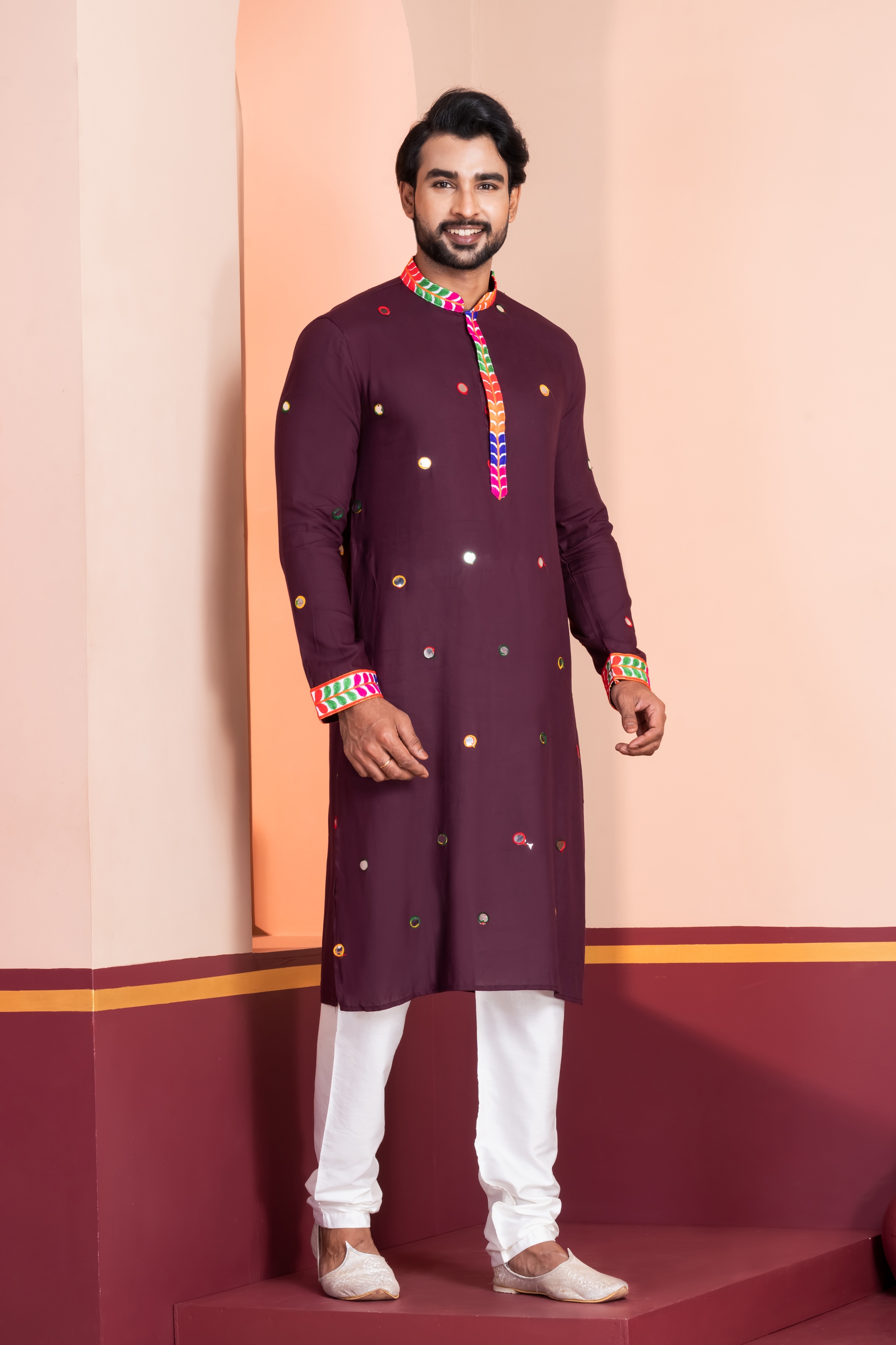 Brown Mirror Rayon Kurta