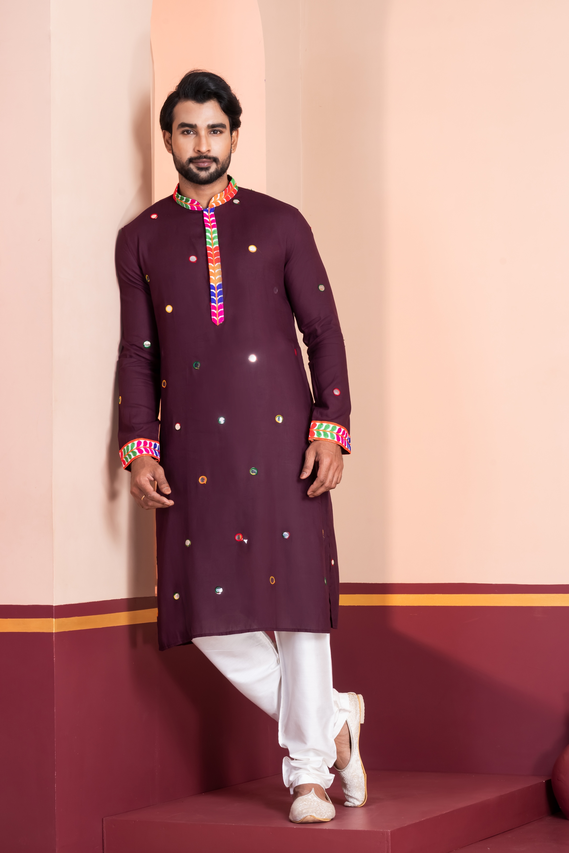 Brown Mirror Rayon Kurta