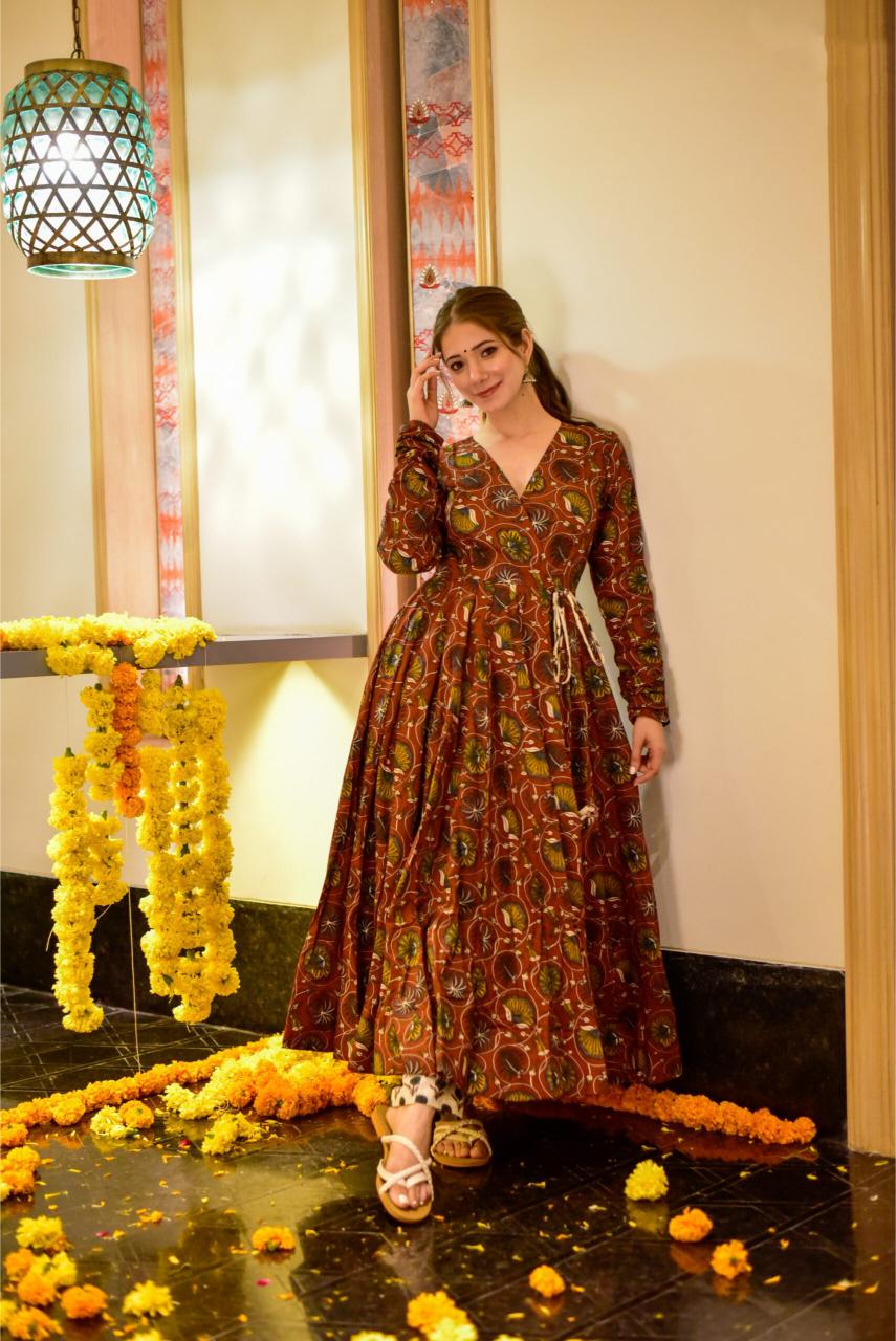 Brown N Maroon Cotton Silk Kurti
