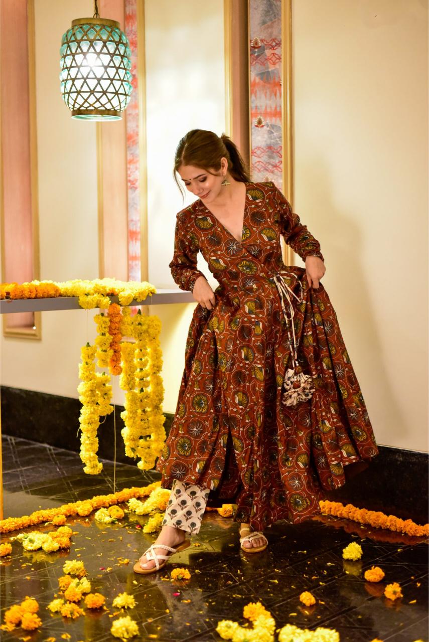 Brown N Maroon Cotton Silk Kurti — alternate view