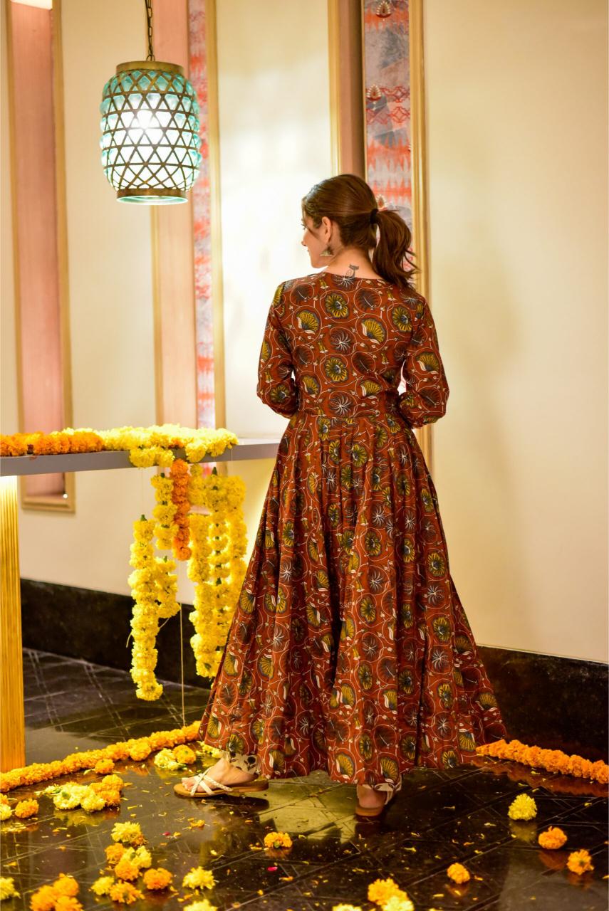 Brown N Maroon Cotton Silk Kurti