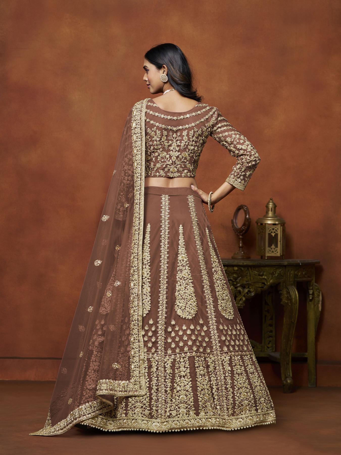 Brown Net Festive Lehenga — alternate view