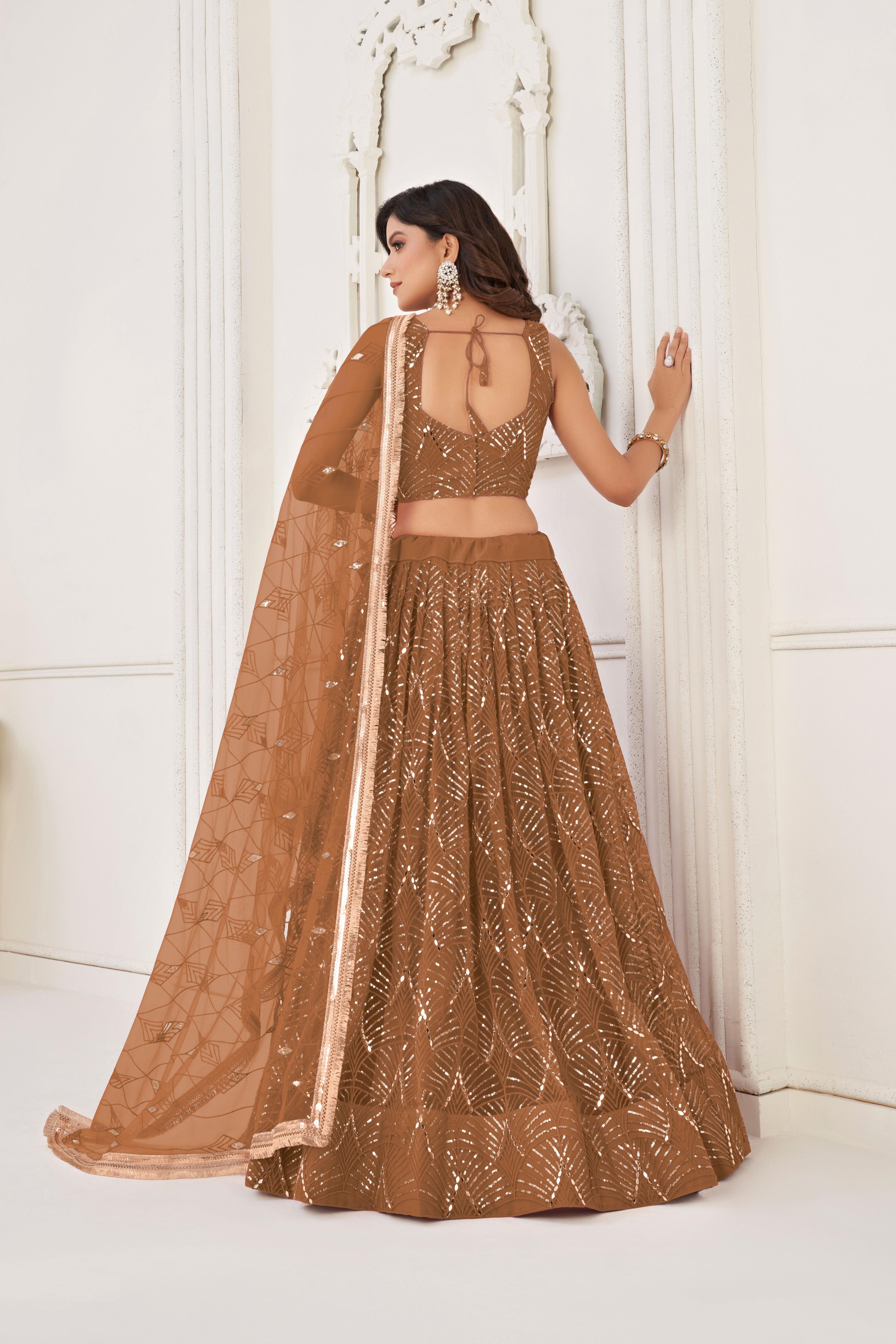Brown Party Wear Butterfly Net Lehenga — alternate view