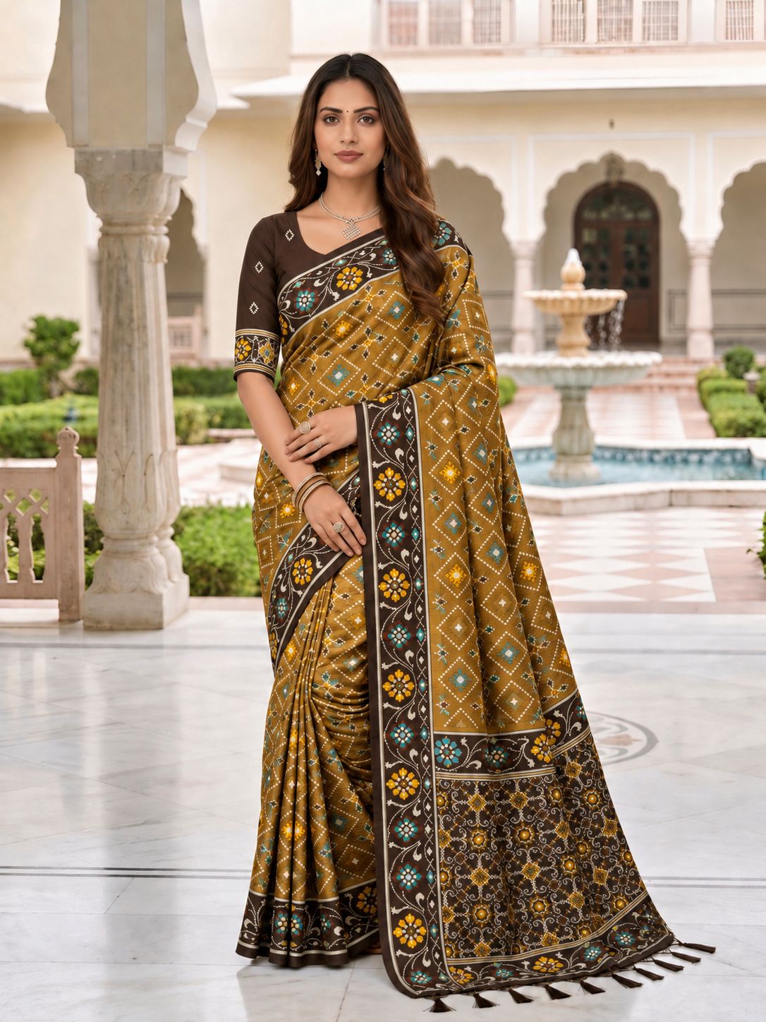 Brown Patola Silk Meenakari Jacquard Saree