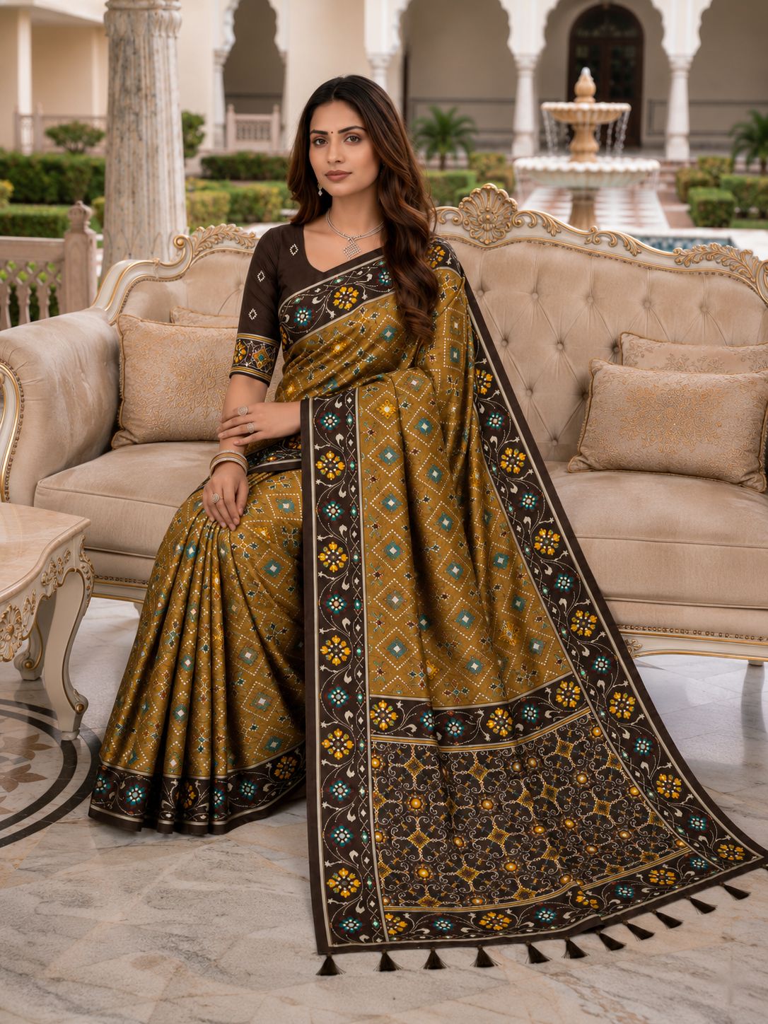 Brown Patola Silk Meenakari Jacquard Saree
