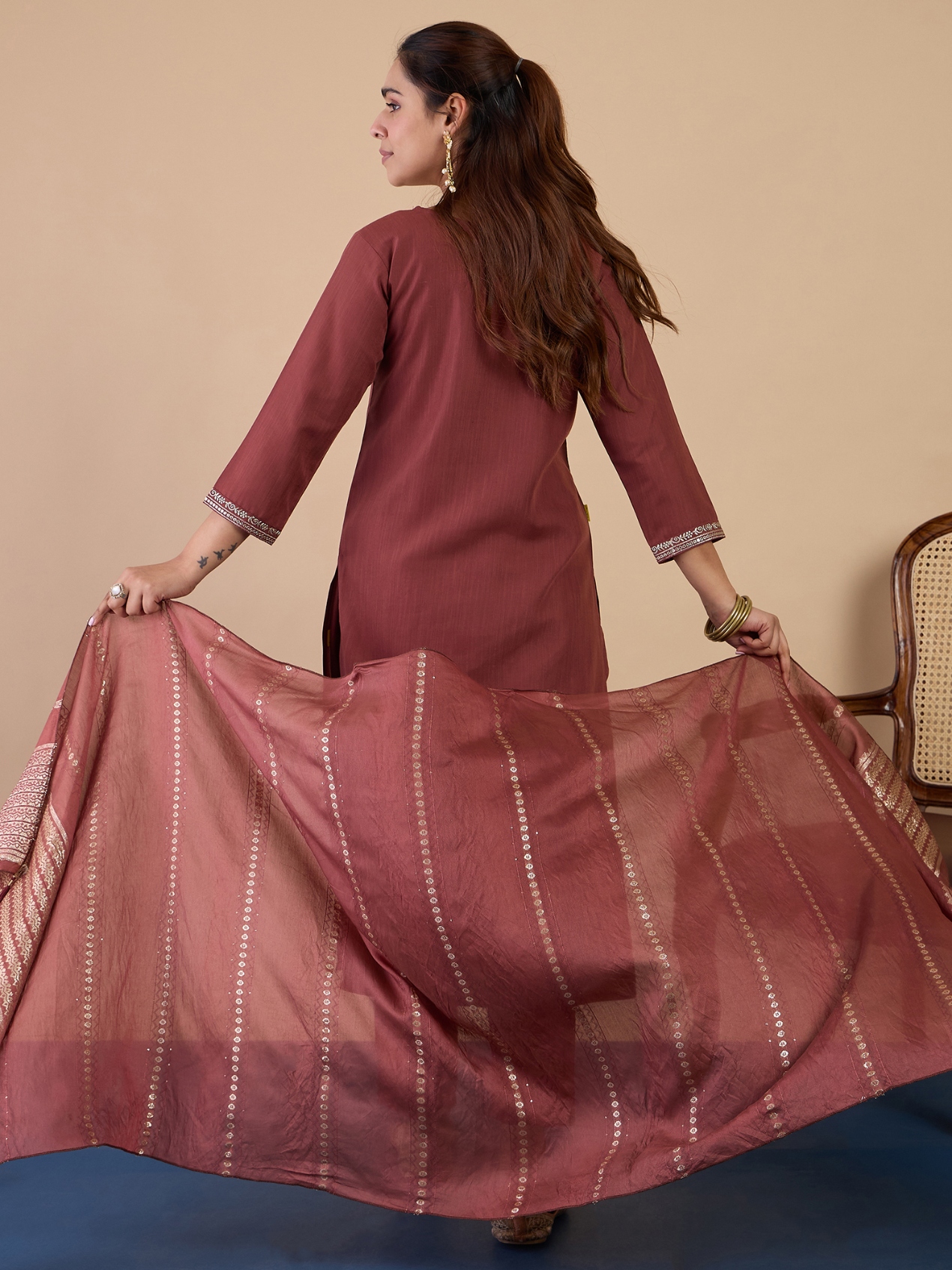 Brown Placement Embroidery Cotton Blend Salwar Suit — alternate view