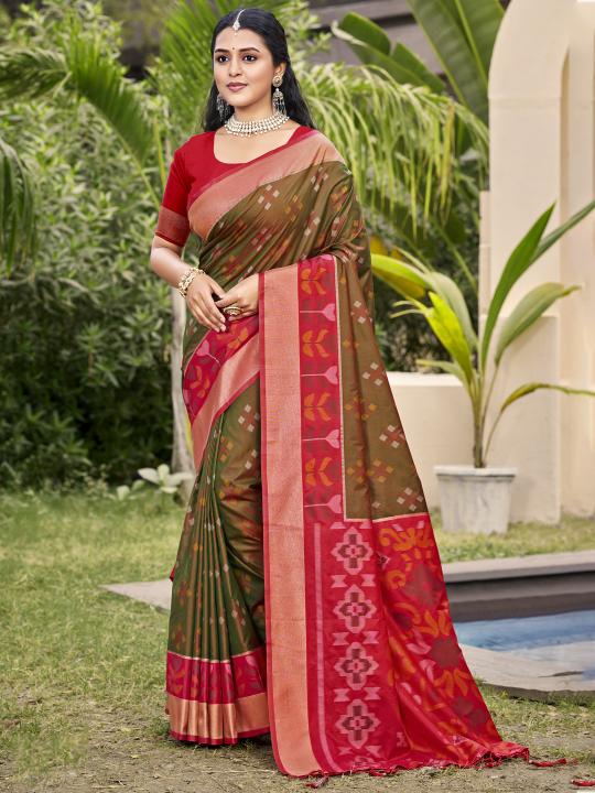 Brown Pochampalli Silk Saree