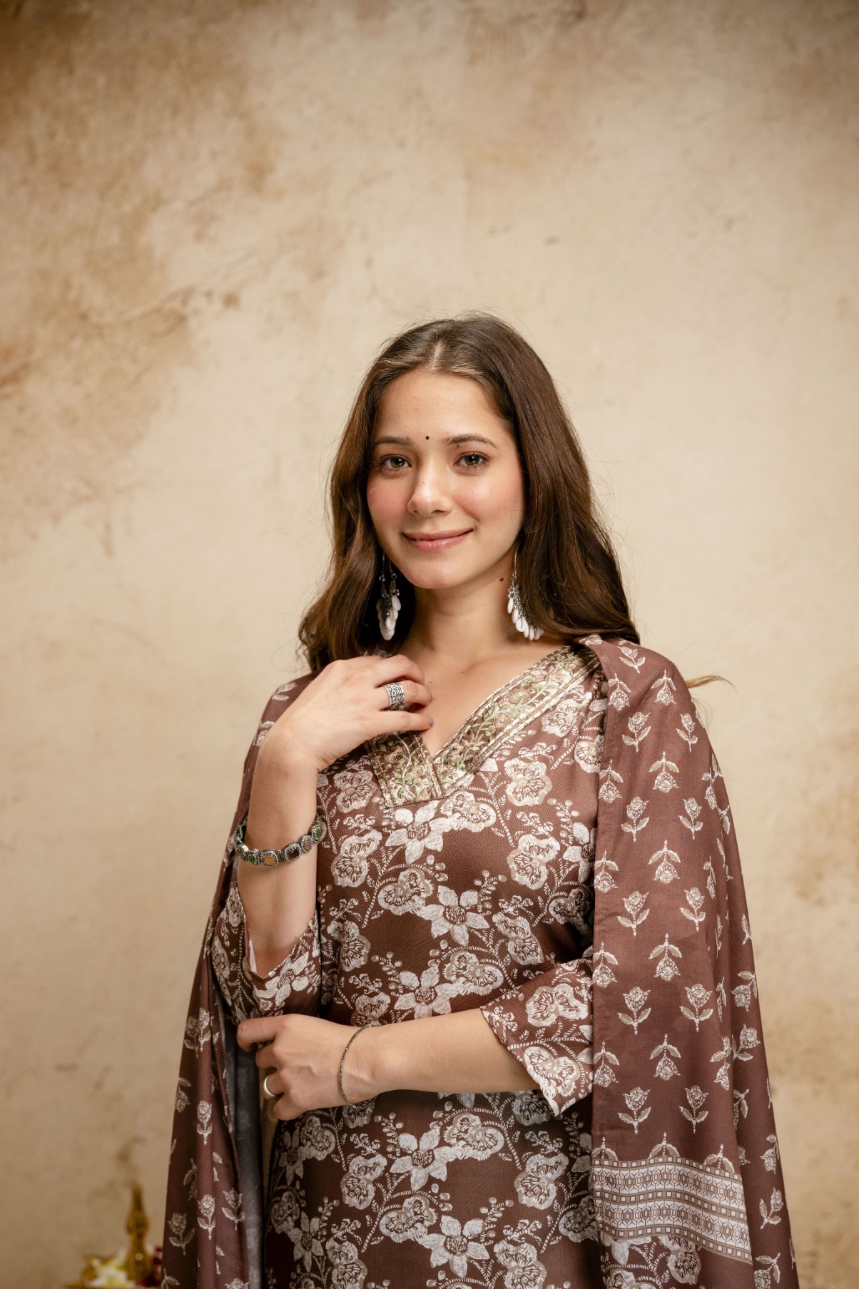 Brown Printed Magic Cotton Salwar Suit