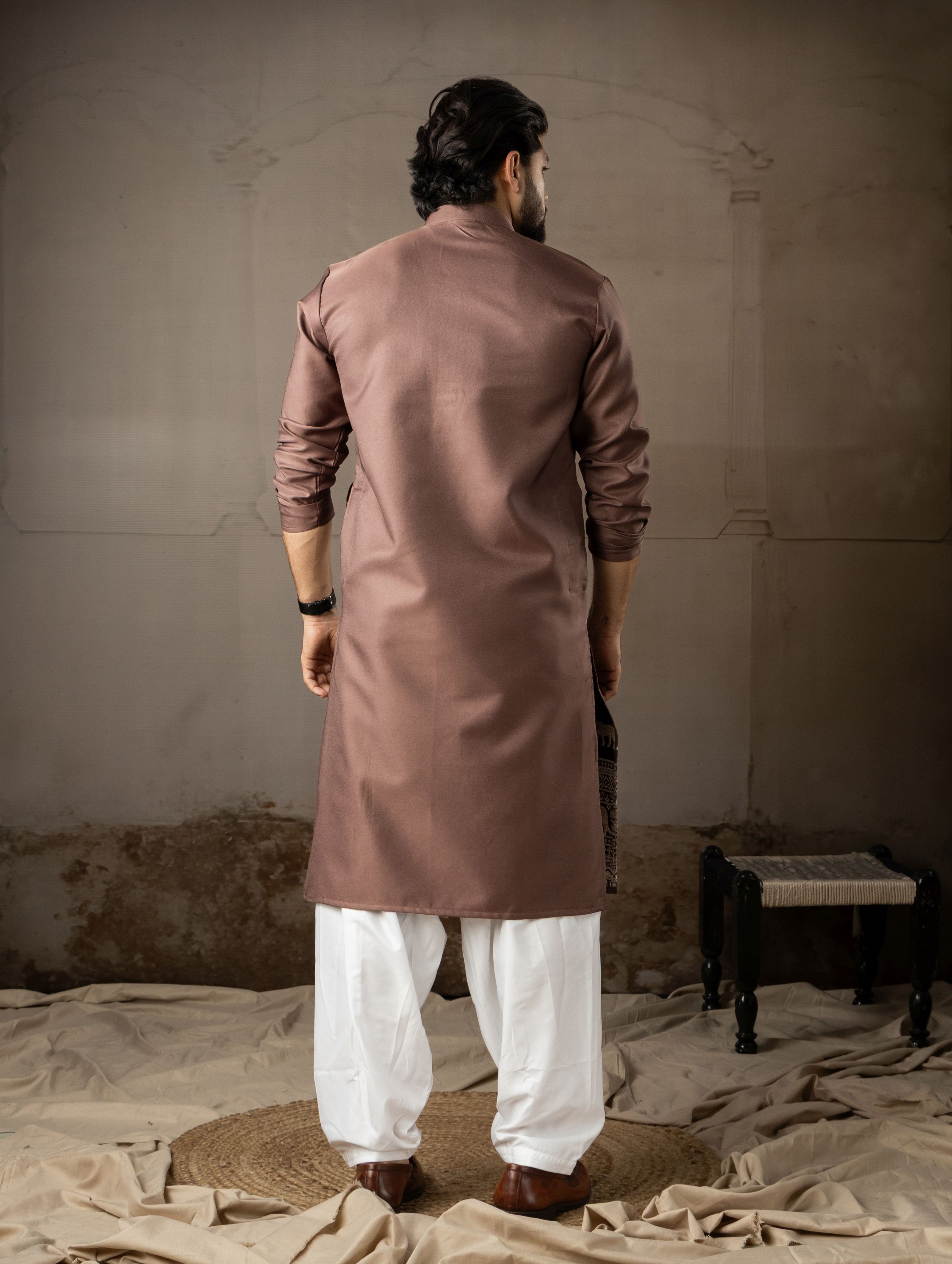 Brown Rayon Embroidered Kurta Pyjama — alternate view