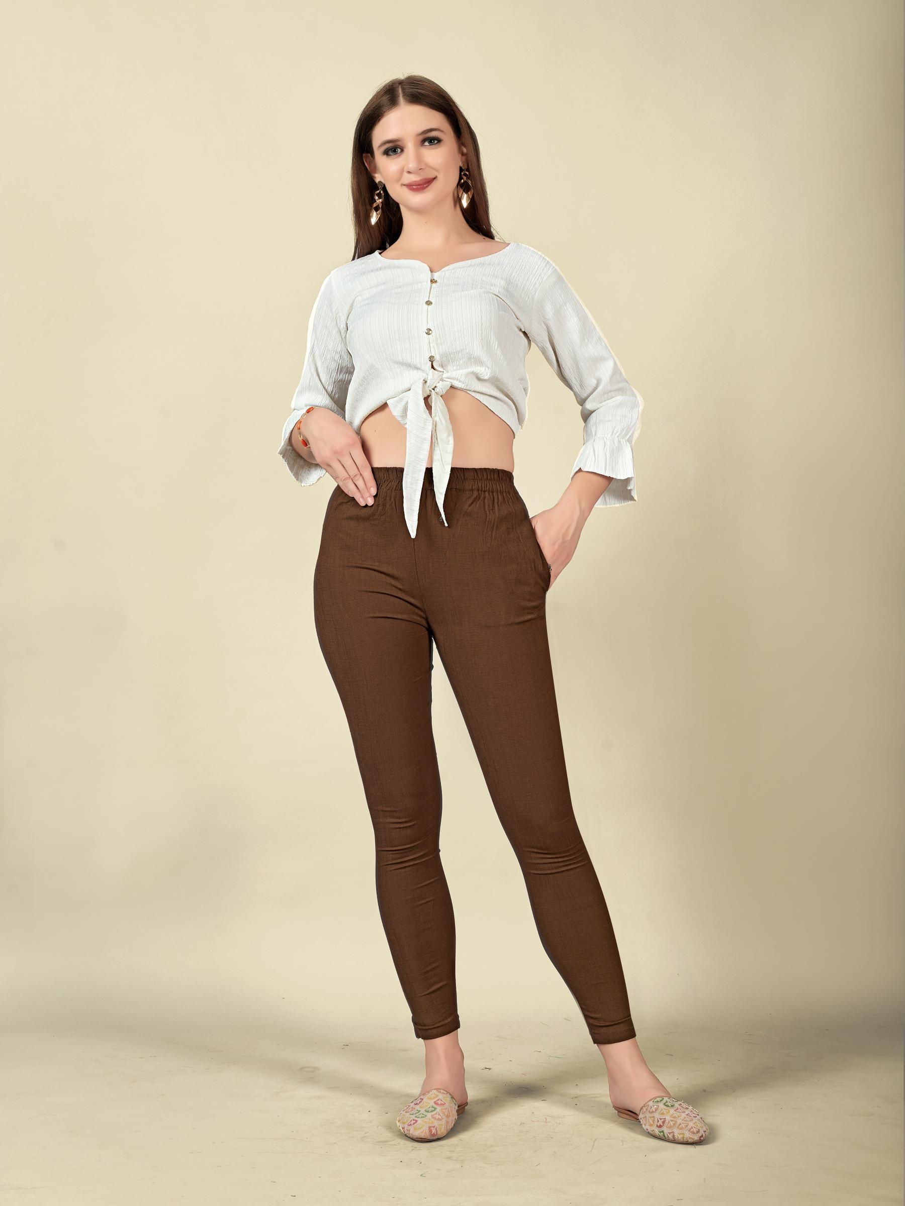 Brown Rayon Lycra Readymade Pant