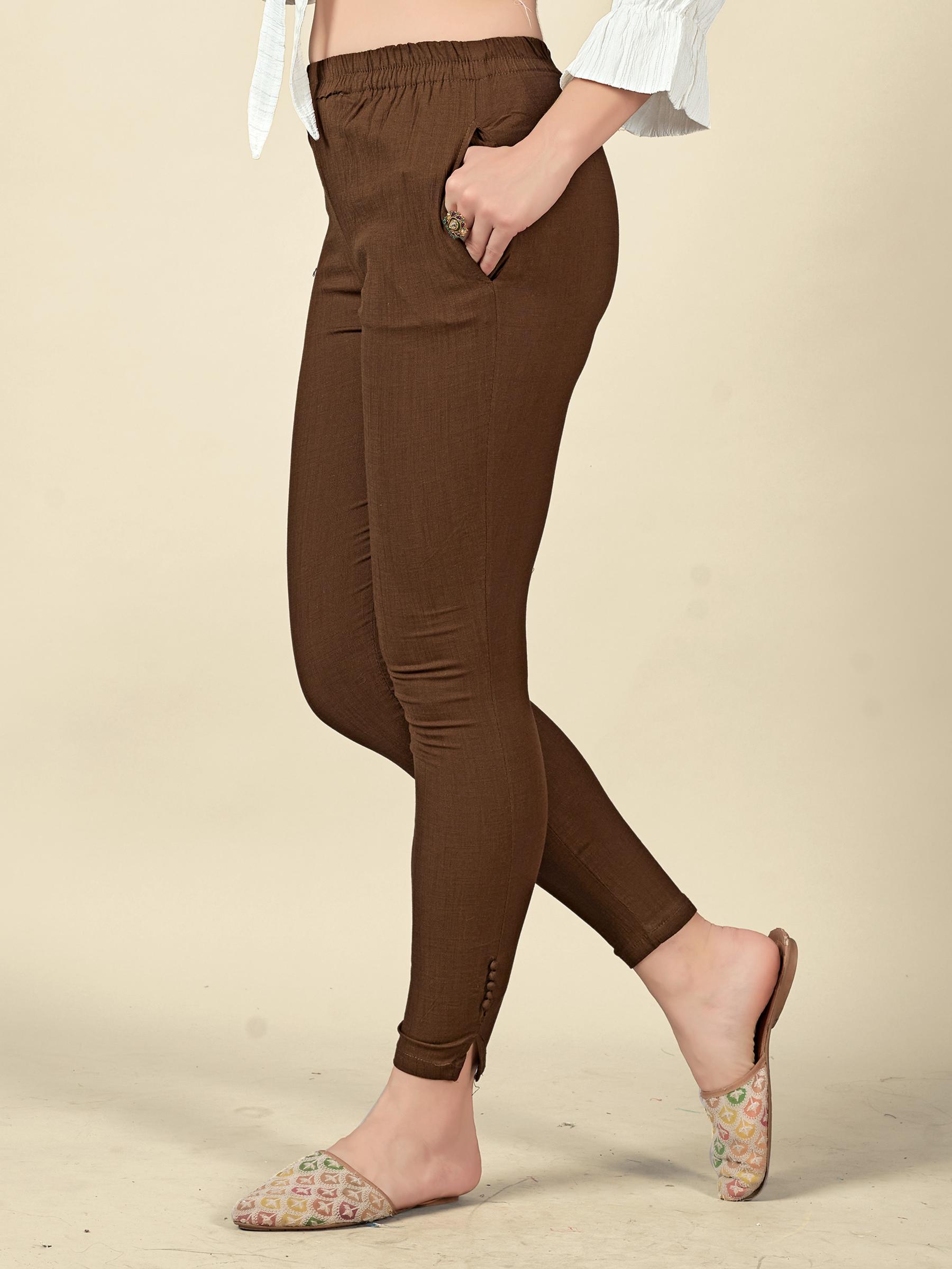 Brown Rayon Lycra Readymade Pant