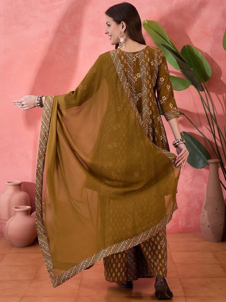 Brown Roman Silk Palazzo Suit — alternate view