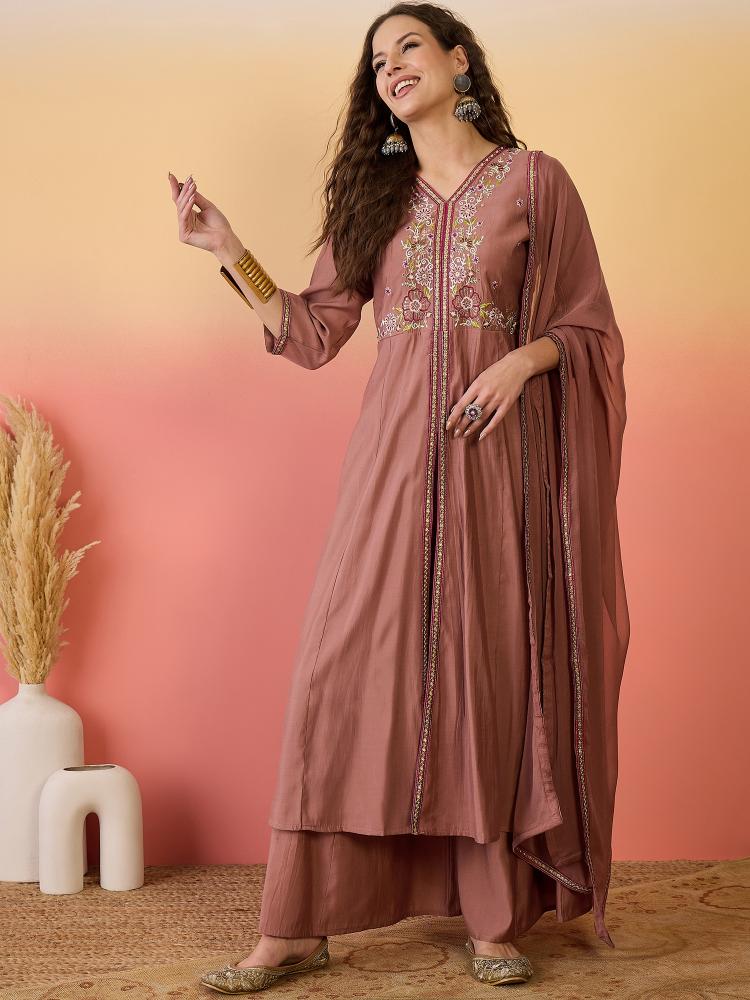 Brown Roman Silk Palazzo Suits