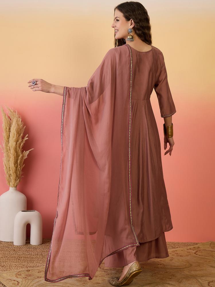 Brown Roman Silk Palazzo Suits — alternate view