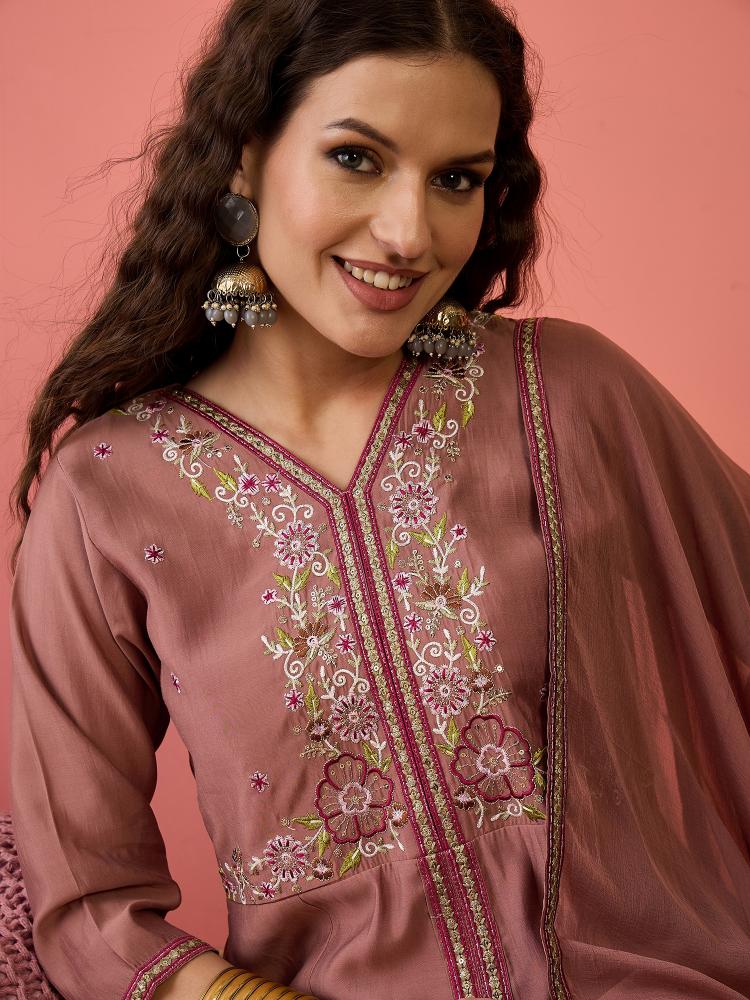 Brown Roman Silk Palazzo Suits