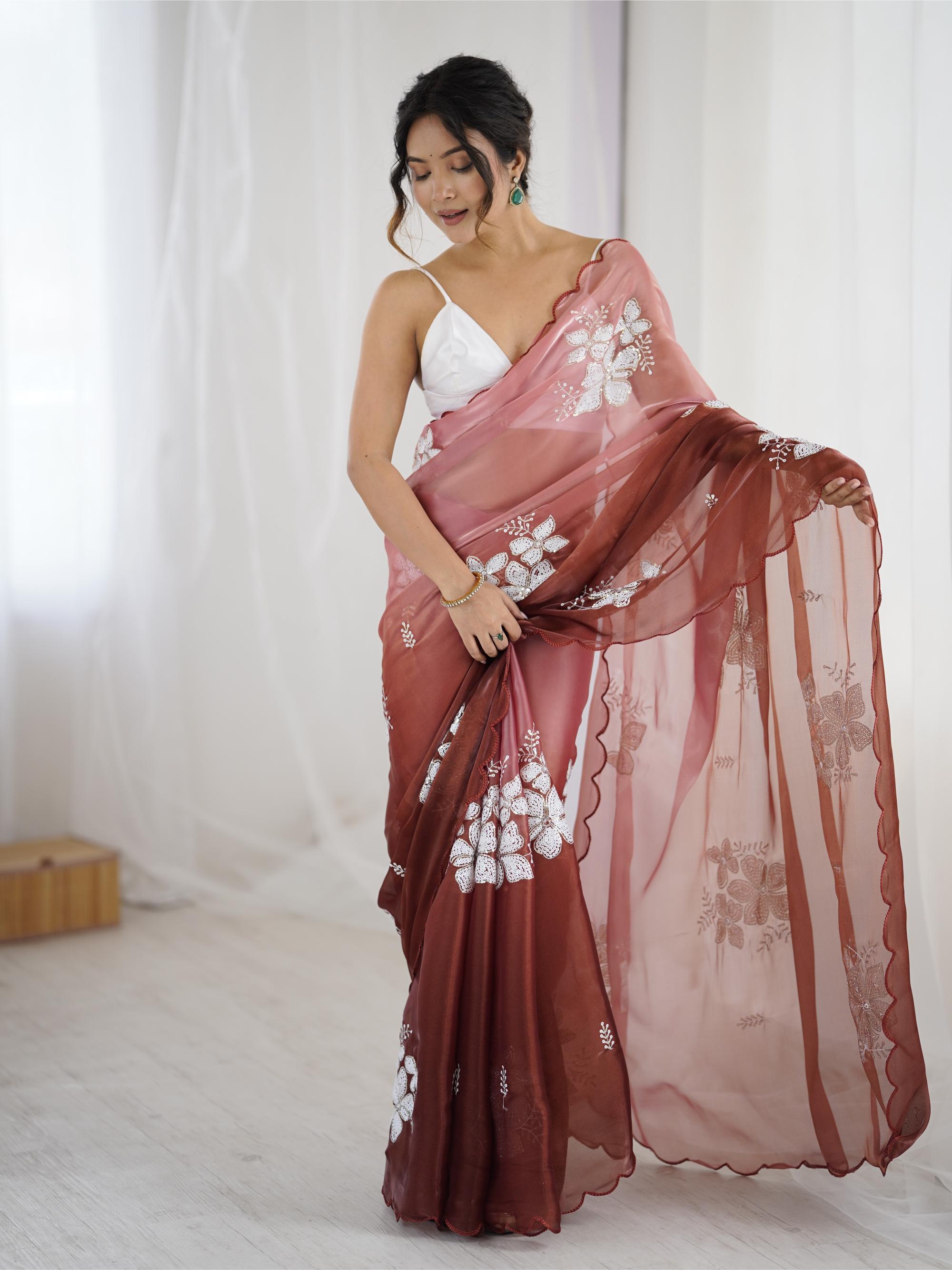 Brown Sequins Embroidered Jimmy Choo Saree