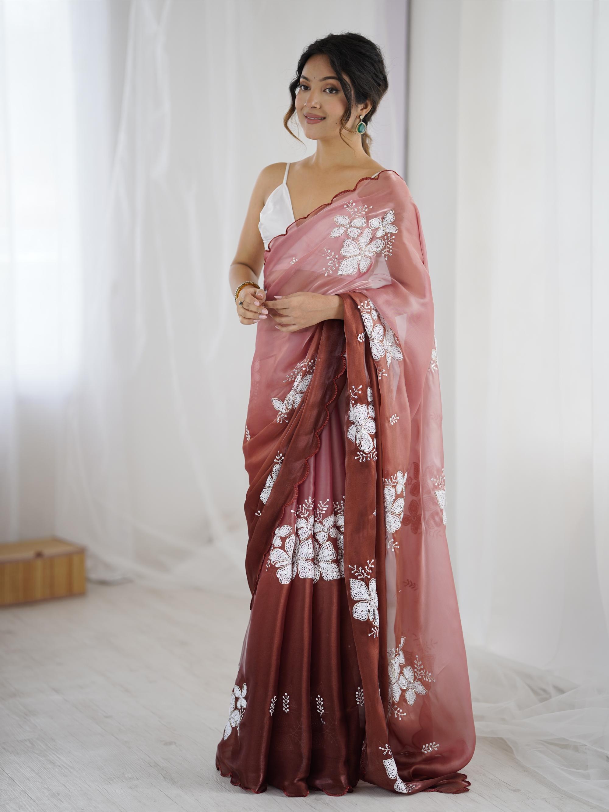Brown Sequins Embroidered Jimmy Choo Saree — alternate view