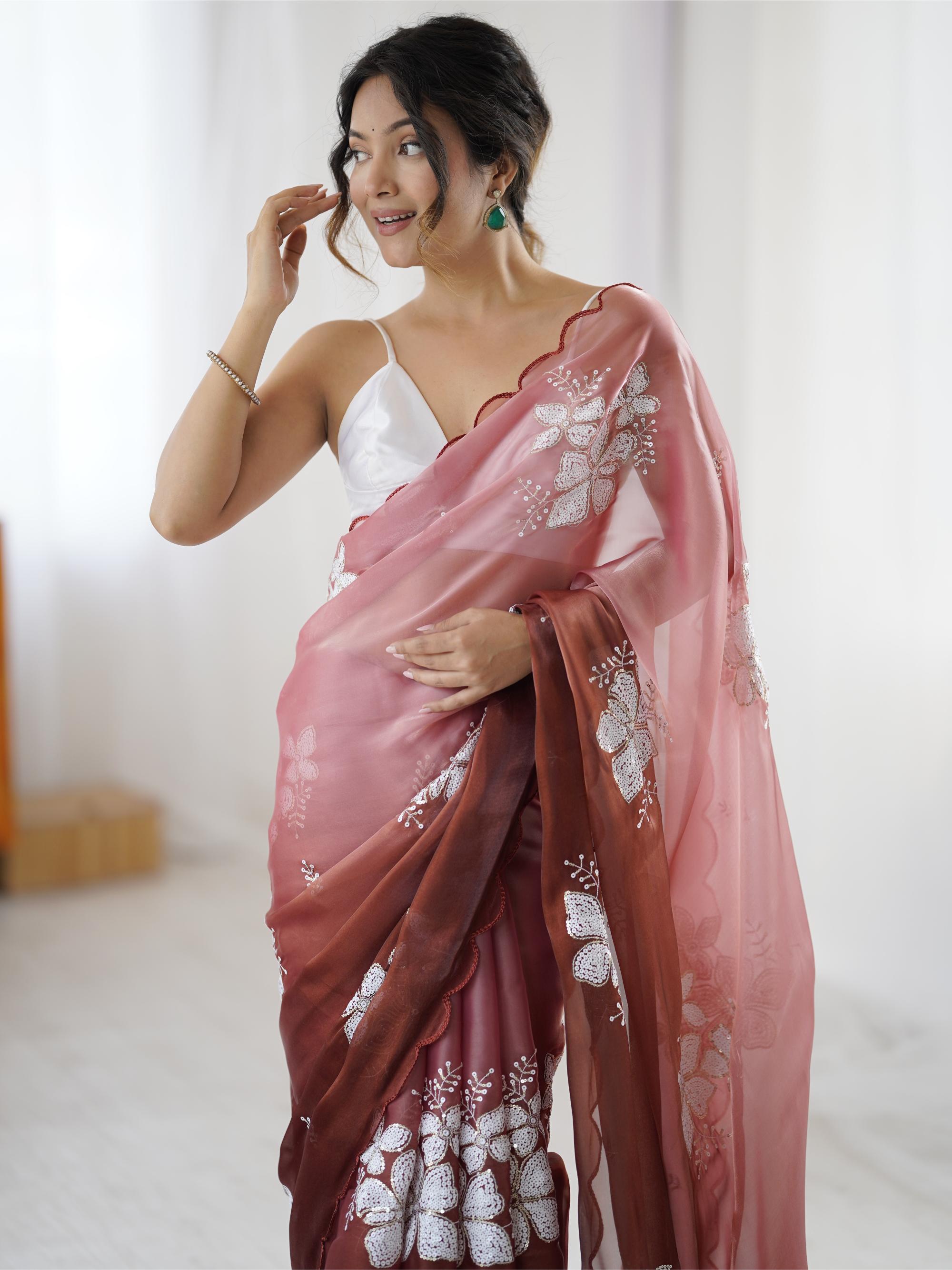 Brown Sequins Embroidered Jimmy Choo Saree