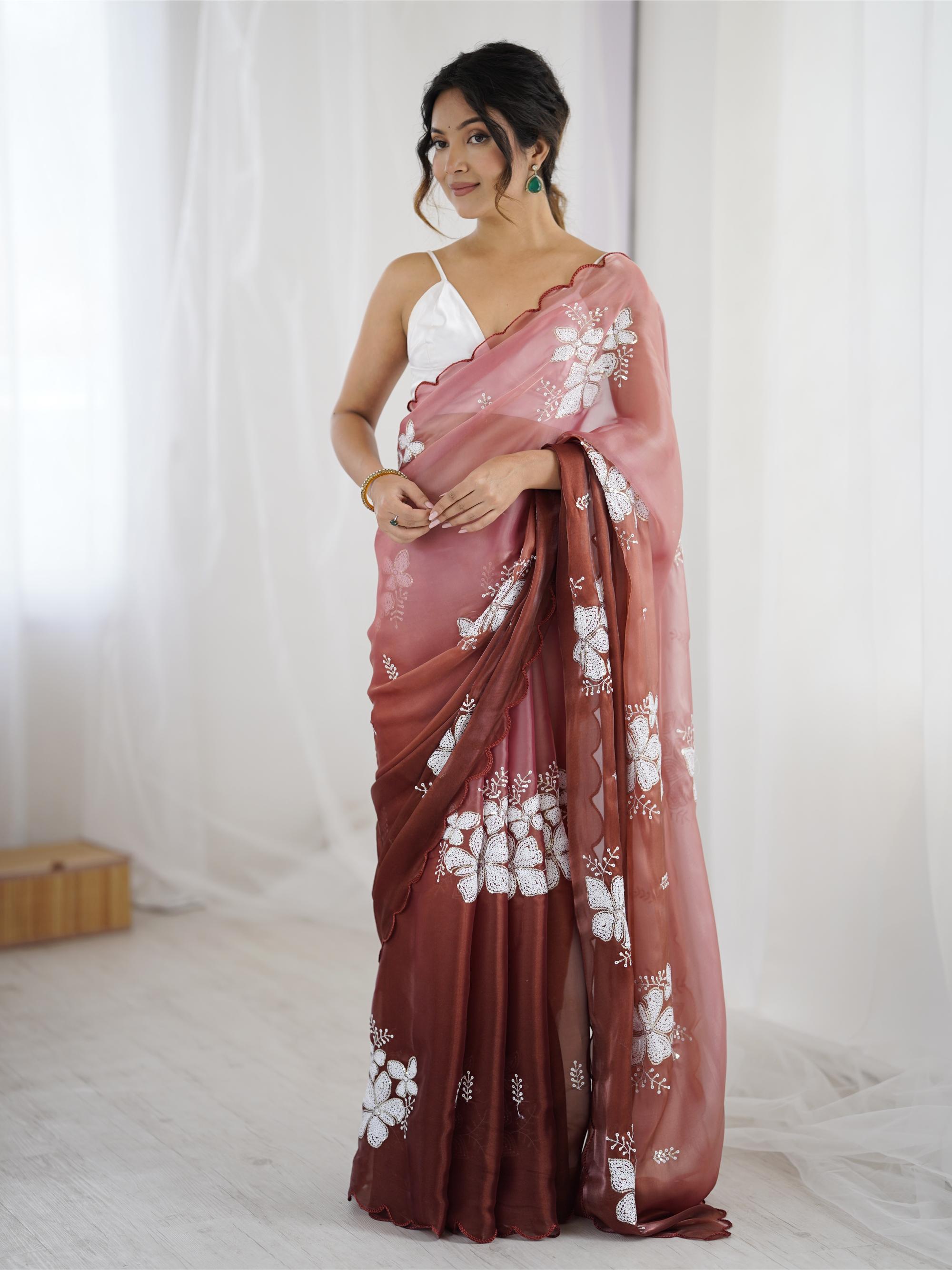 Brown Sequins Embroidered Jimmy Choo Saree