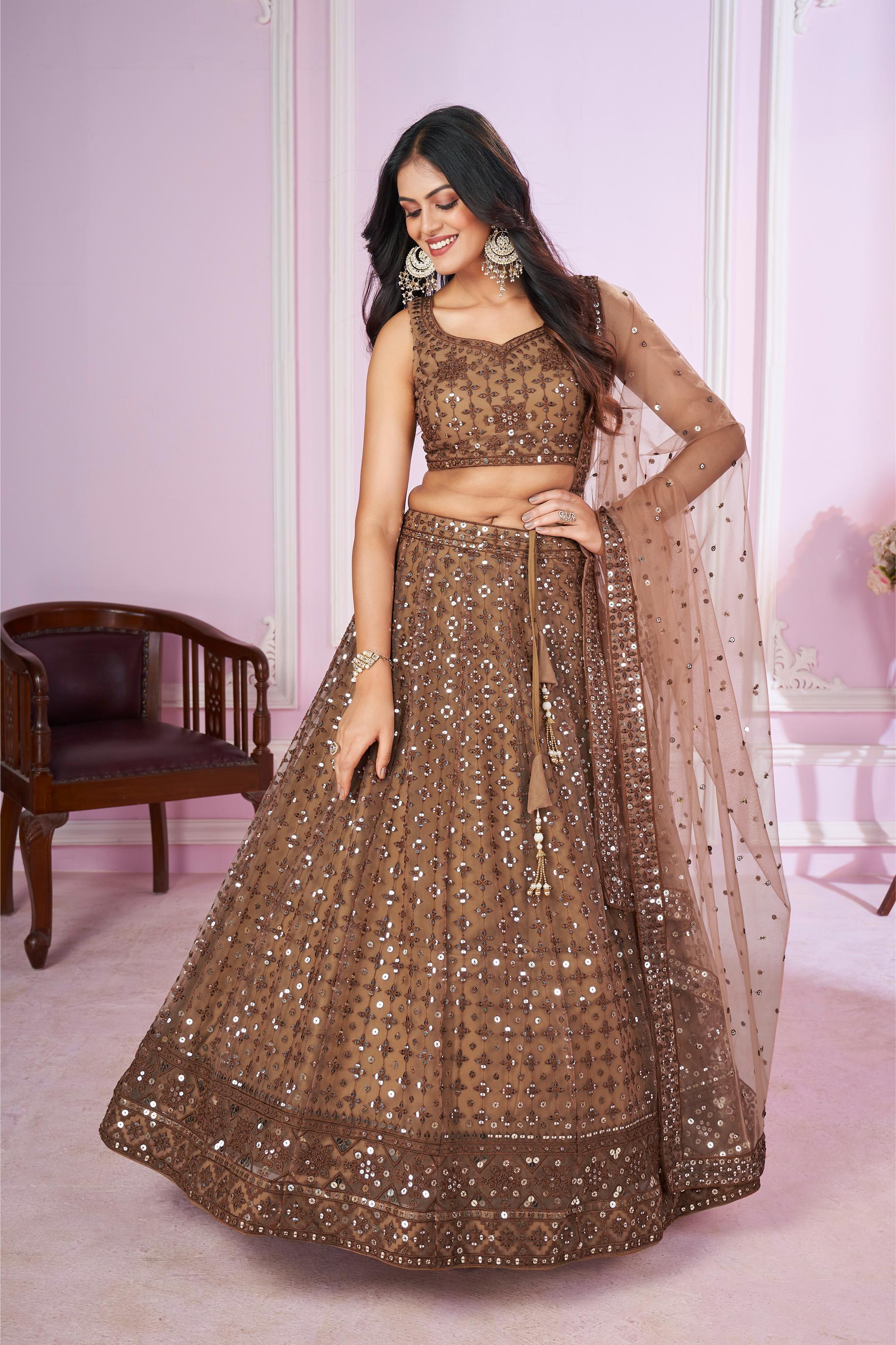 Brown Soft Net Lehenga Choli