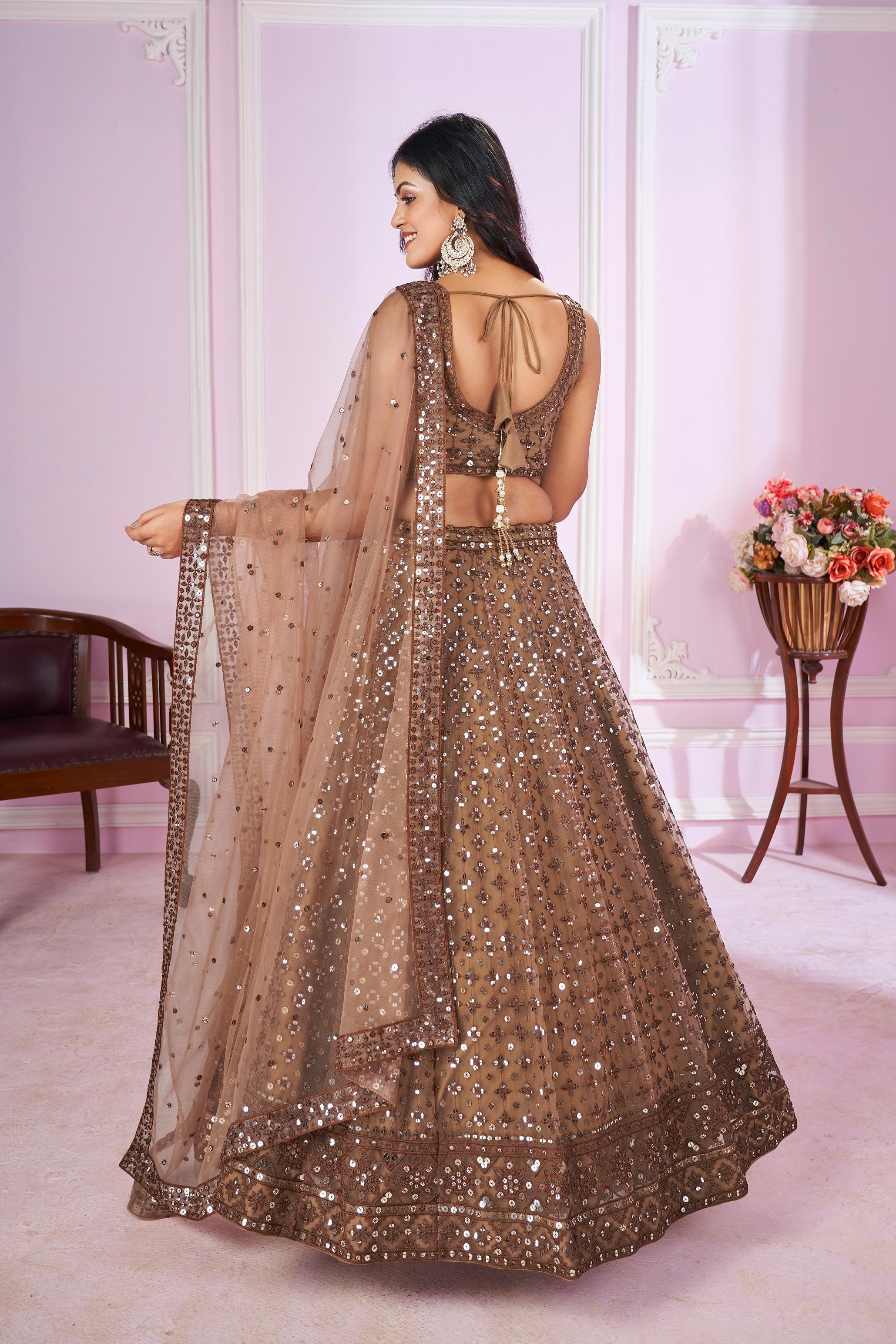 Brown Soft Net Lehenga Choli — alternate view