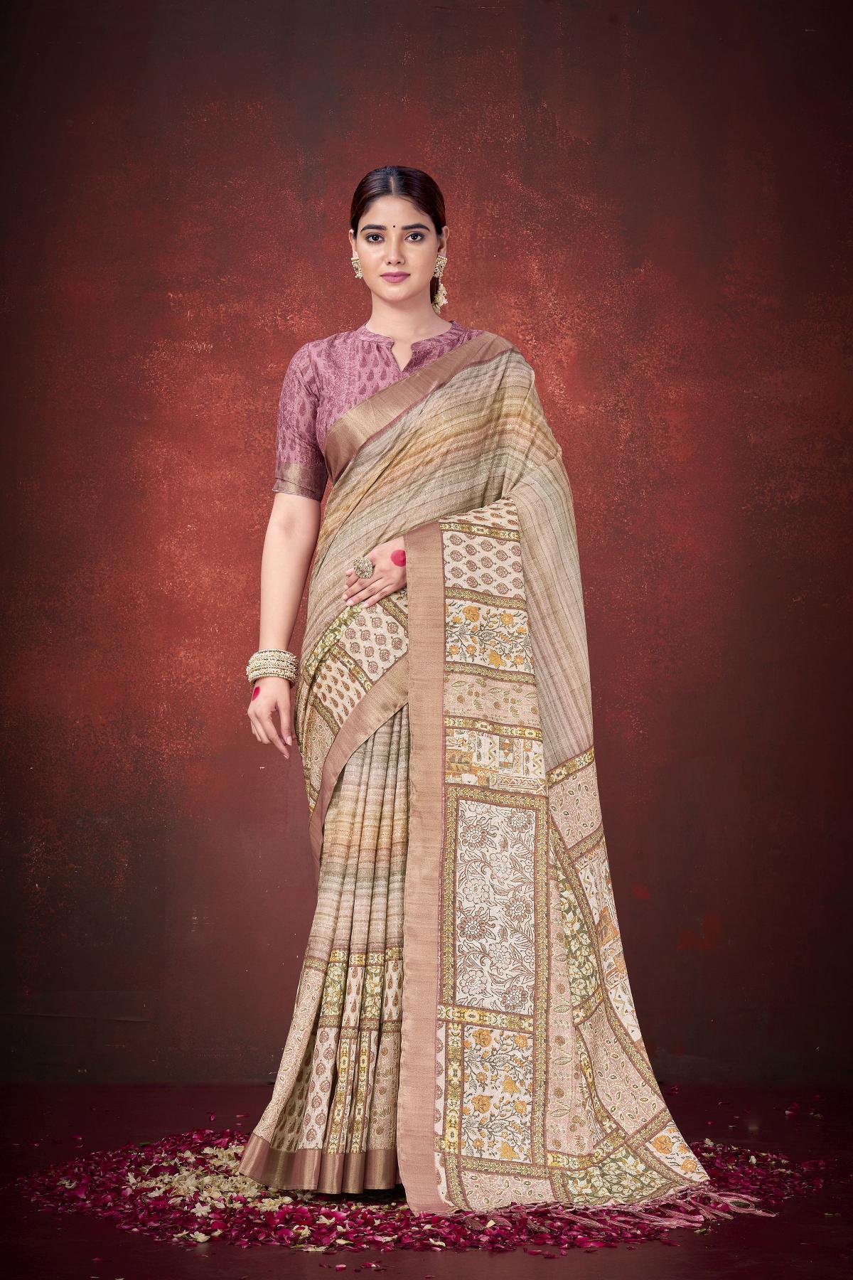 Brown Spun Silk Saree