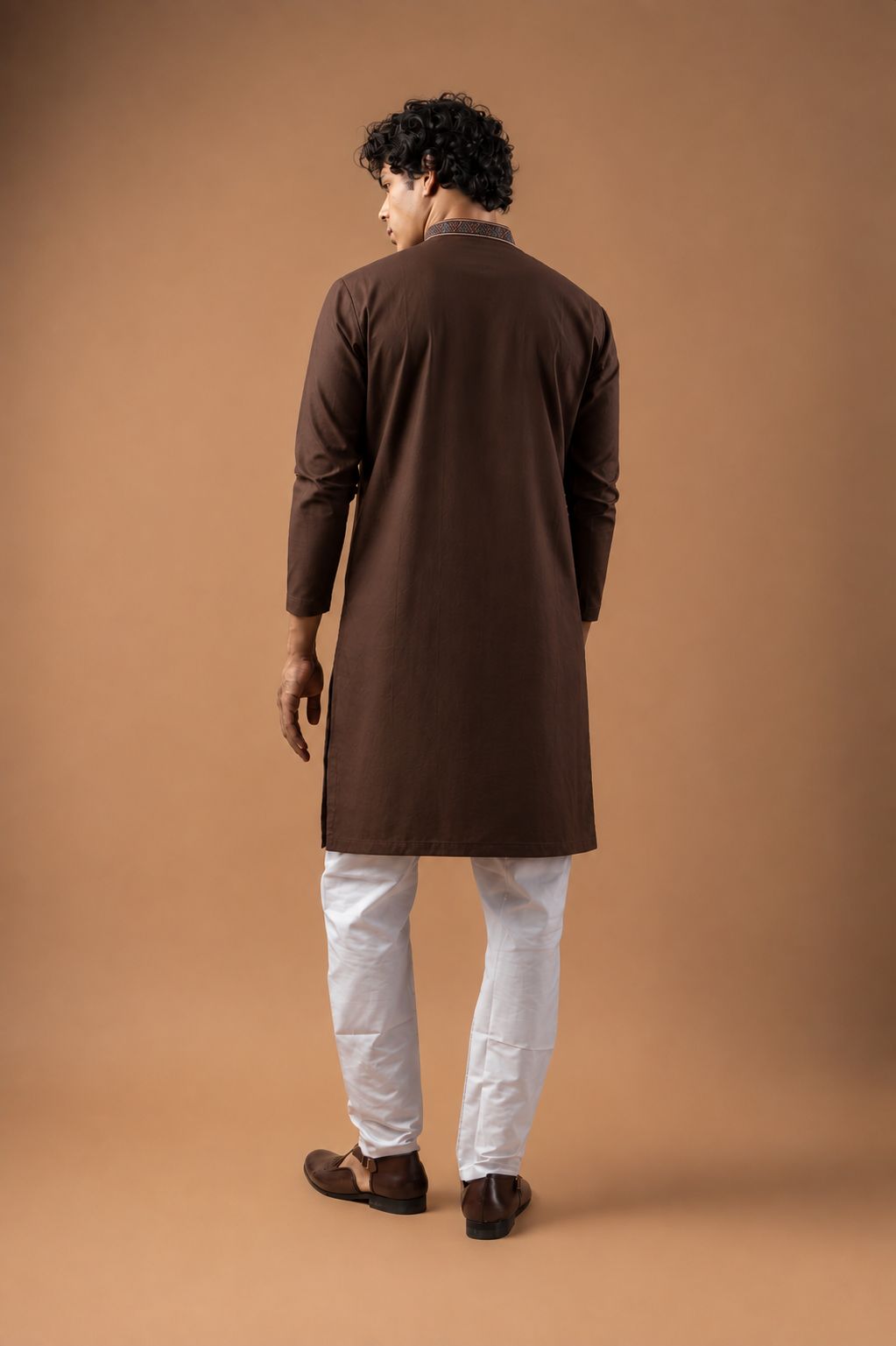 Brown Viscose Silk Floral Kurta Pyjama — alternate view