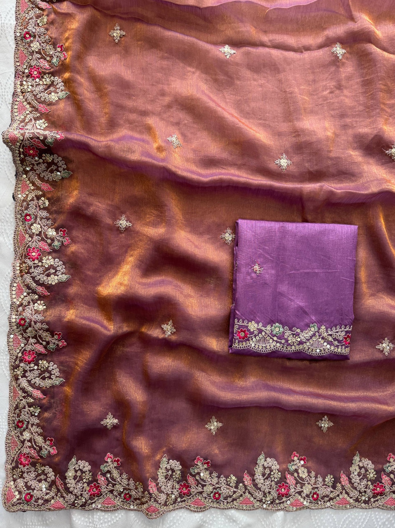Brown Wine Embroidered Fendy Saree