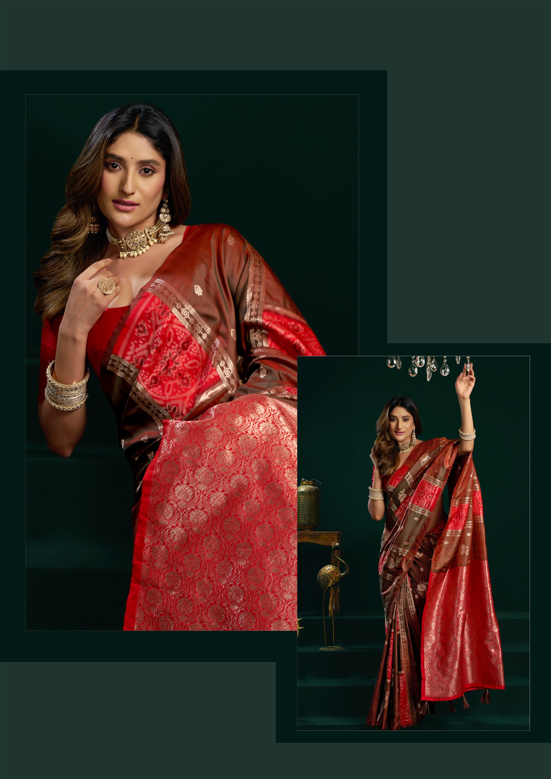 Brown Woven Zari Soft Silk Designer Saree