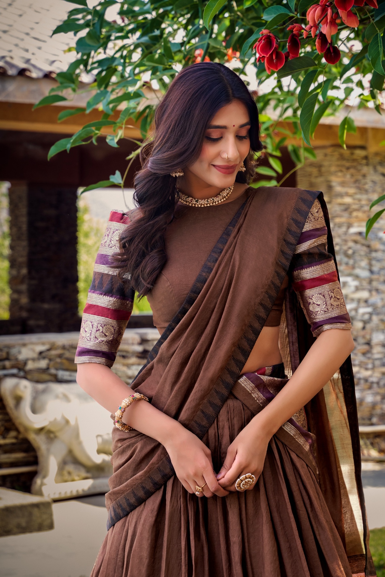 Brown Zari Chanderi Lehenga Choli — alternate view