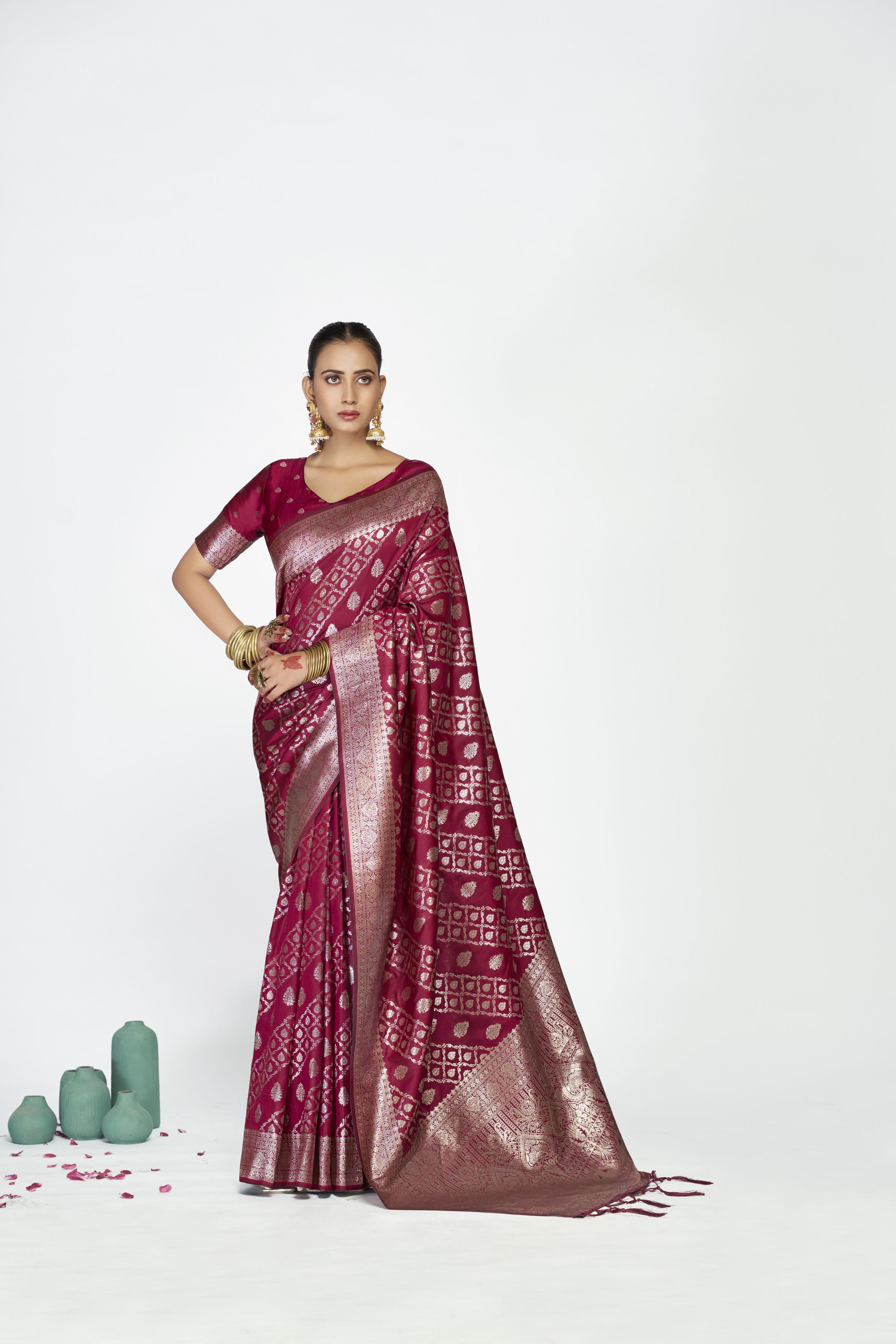 Burgundy Banarasi Silk Zari Designer Saree